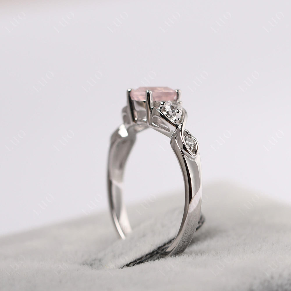 Round Rose Quartz Ring Wedding Ring White Gold - LUO Jewelry