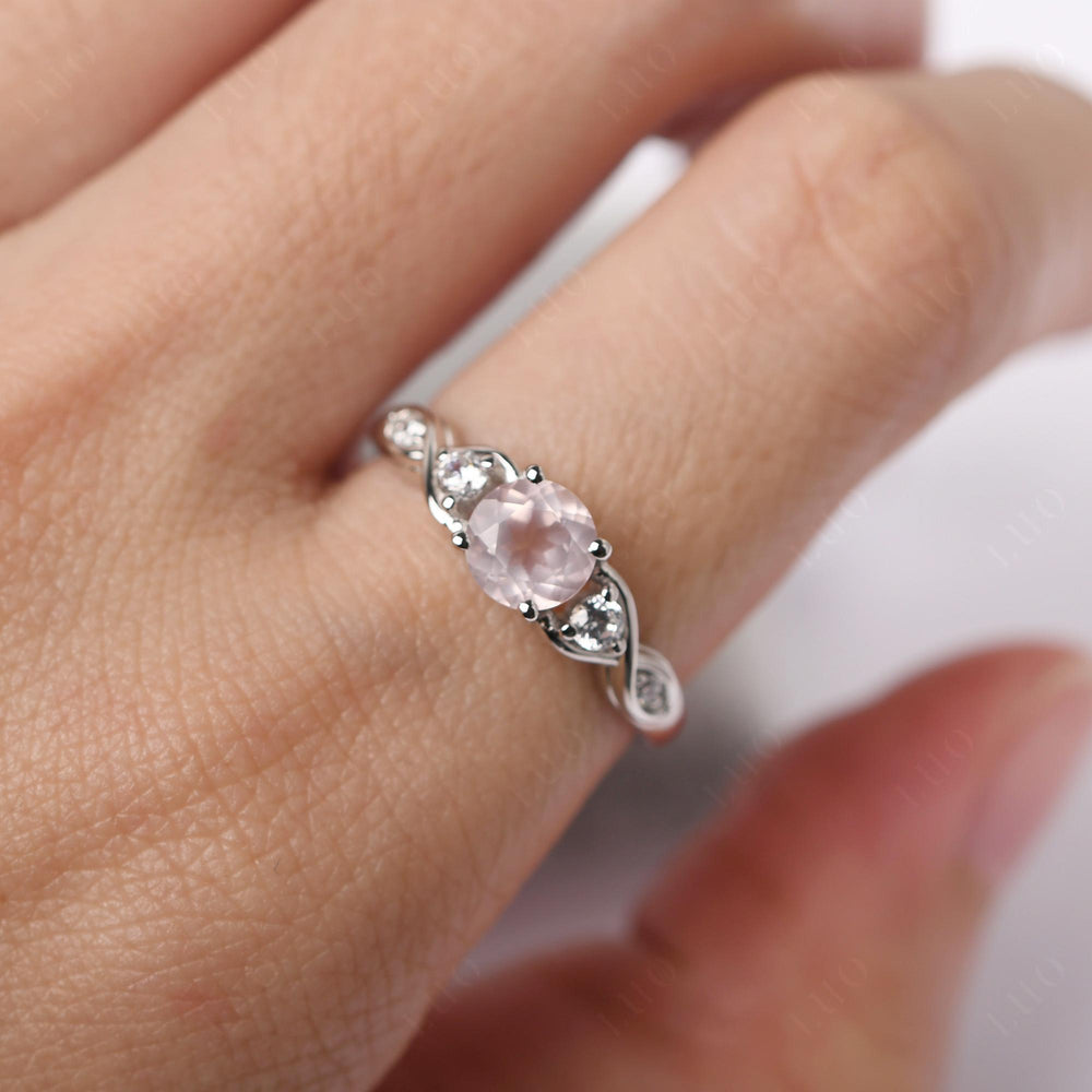 Round Rose Quartz Ring Wedding Ring White Gold - LUO Jewelry
