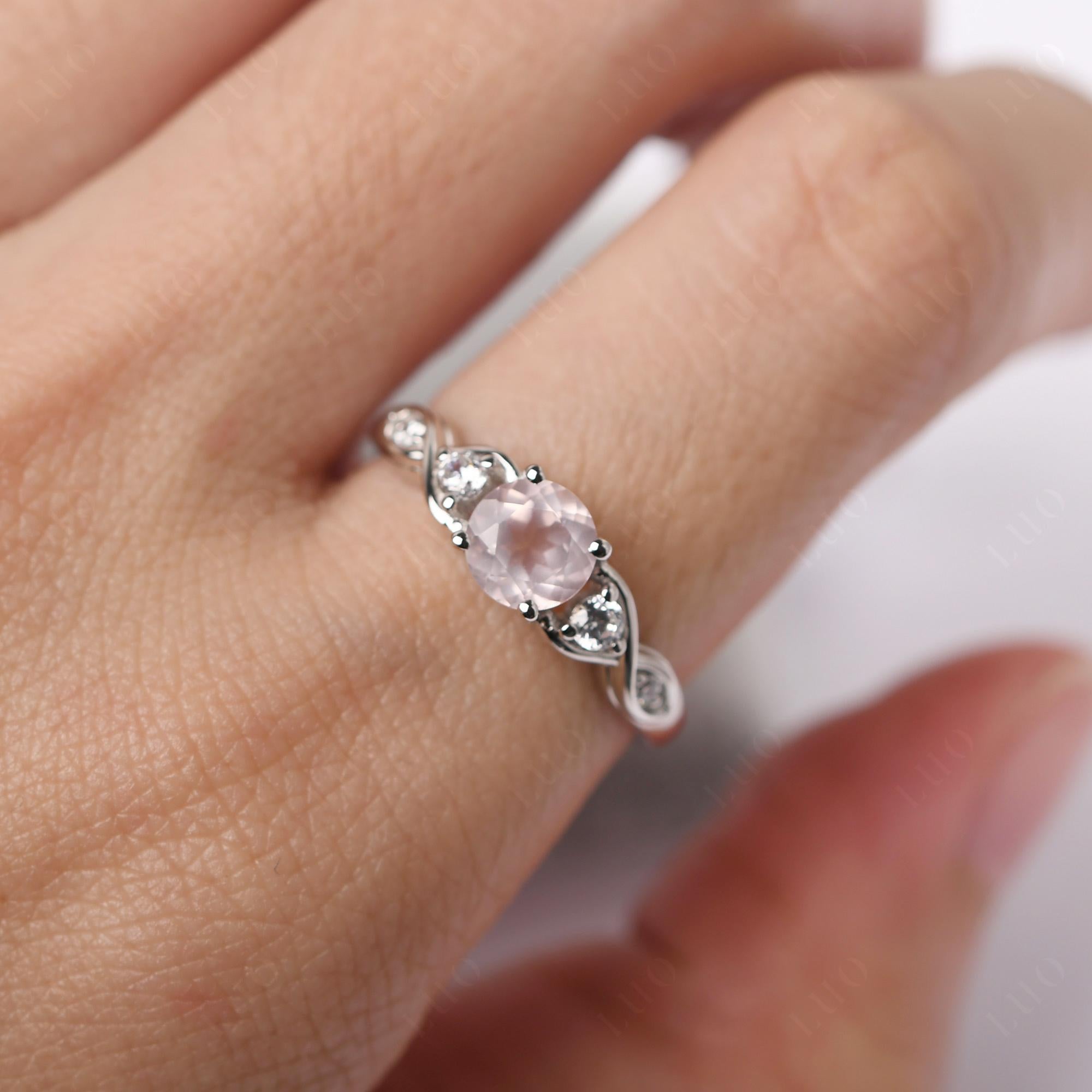 Round Rose Quartz Ring Wedding Ring - LUO Jewelry
