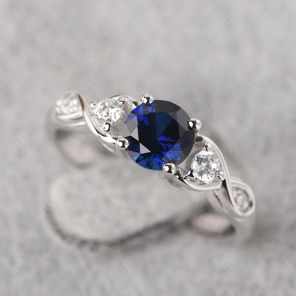 Round Lab Sapphire Ring Wedding Ring White Gold - LUO Jewelry