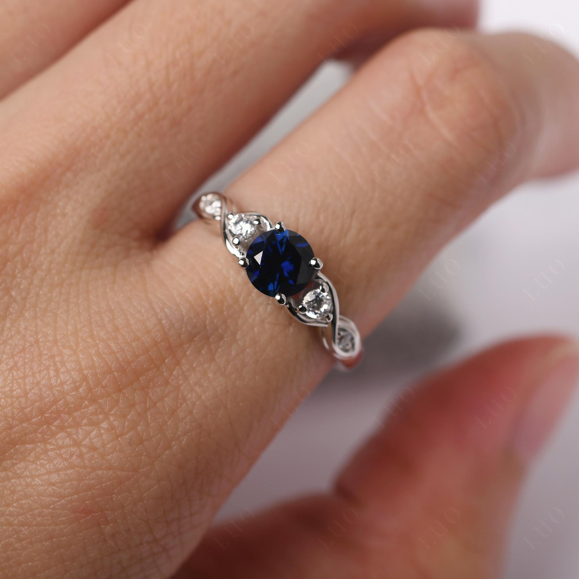 Round Lab Created Sapphire Ring Wedding Ring - LUO Jewelry