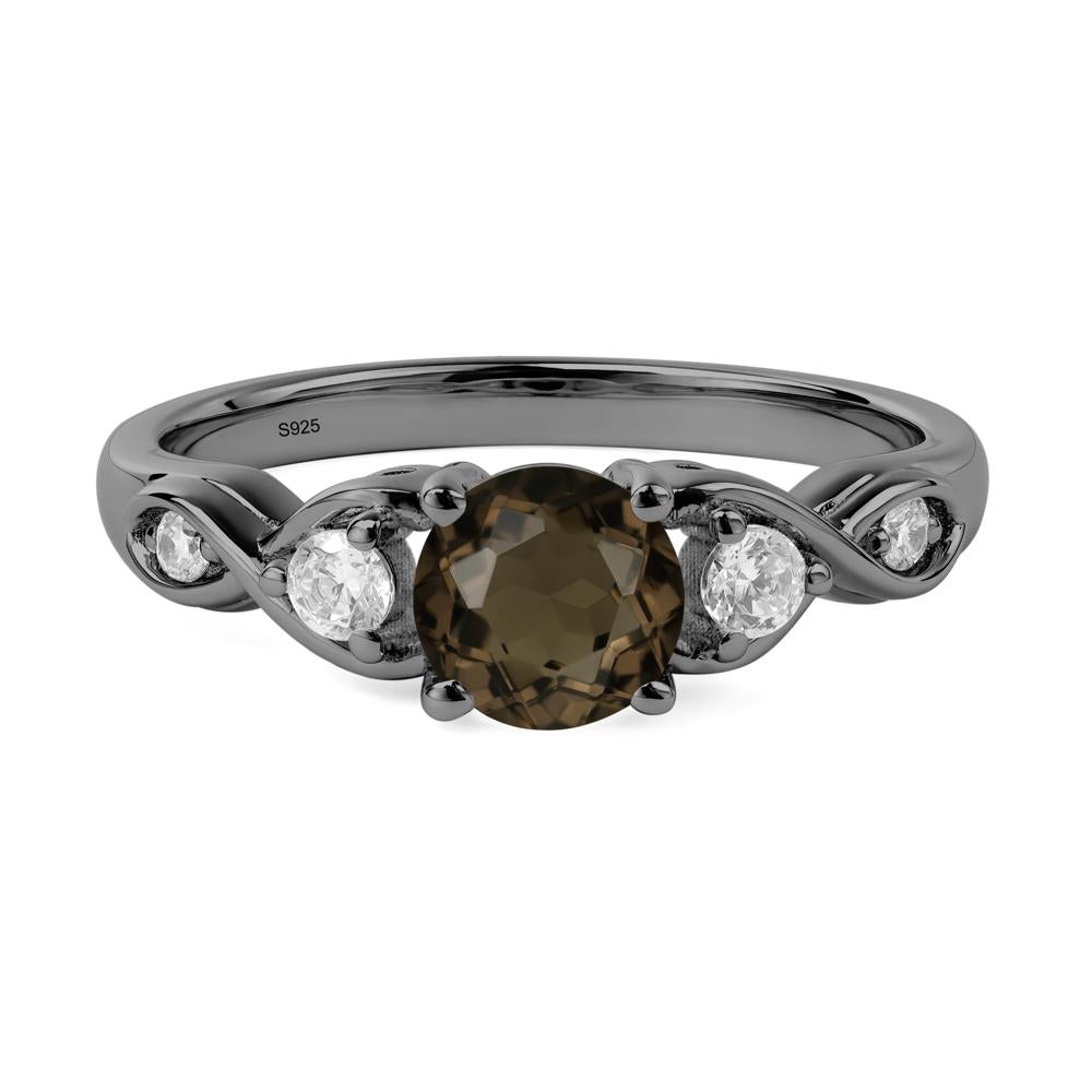 Round Smoky Quartz Ring Wedding Ring - LUO Jewelry #metal_black finish sterling silver