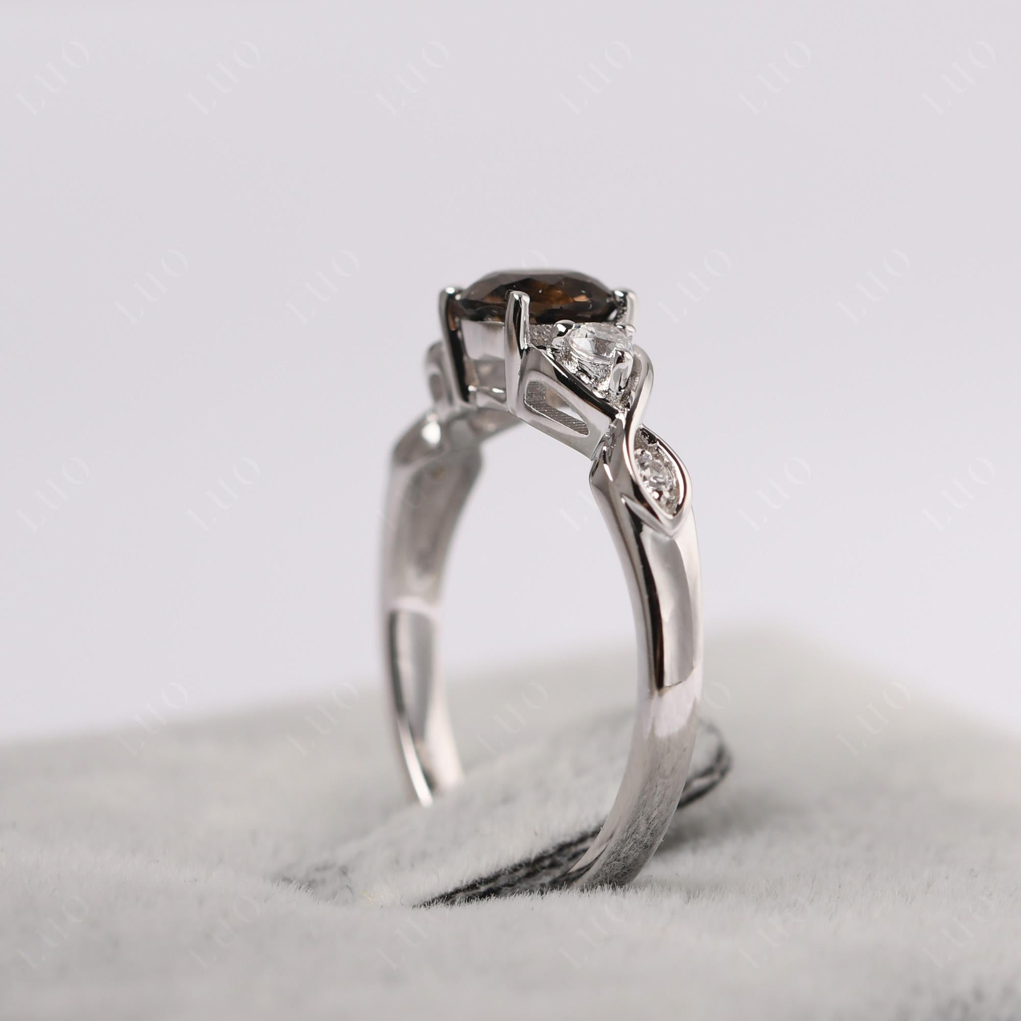 Round Smoky Quartz Ring Wedding Ring - LUO Jewelry