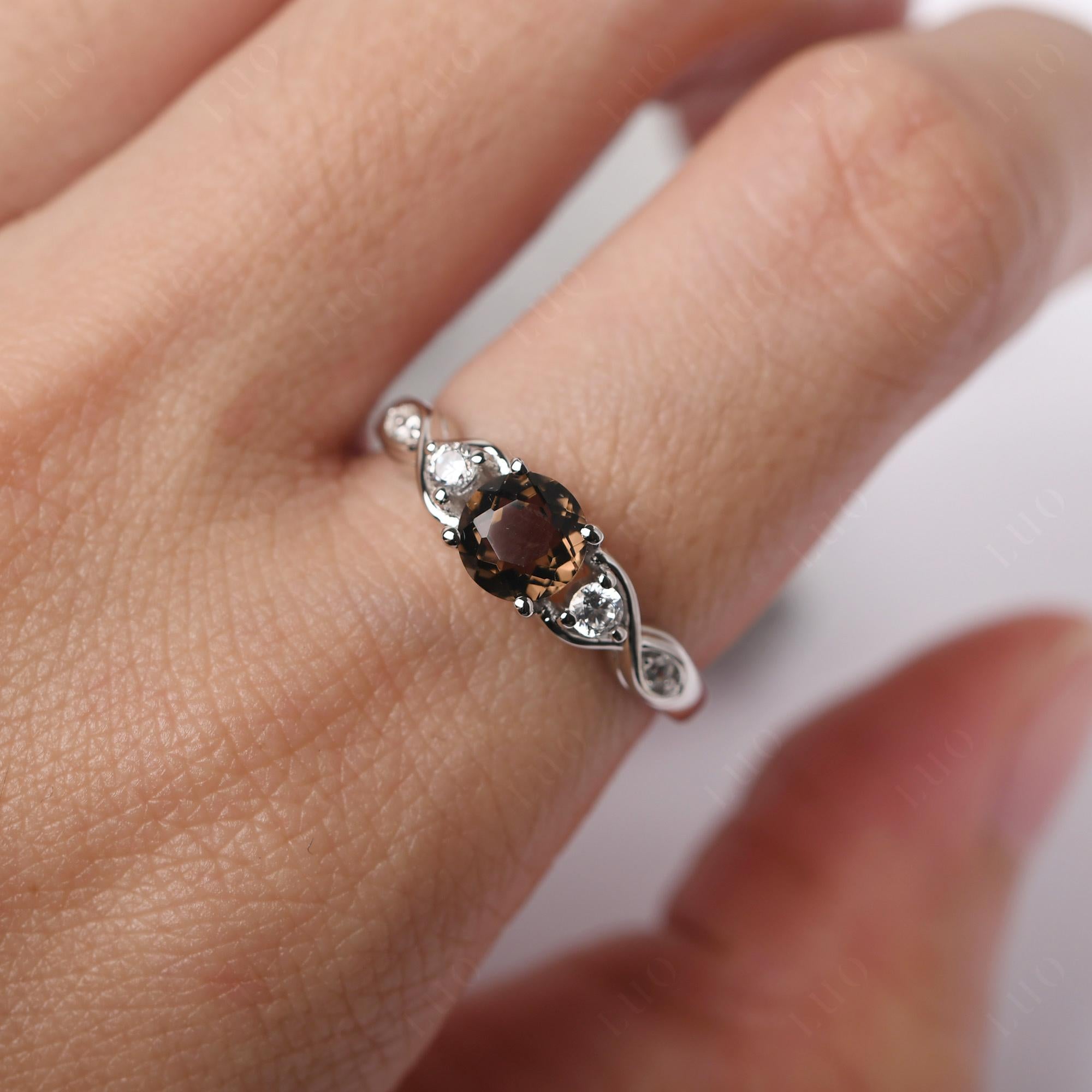Round Smoky Quartz Ring Wedding Ring - LUO Jewelry