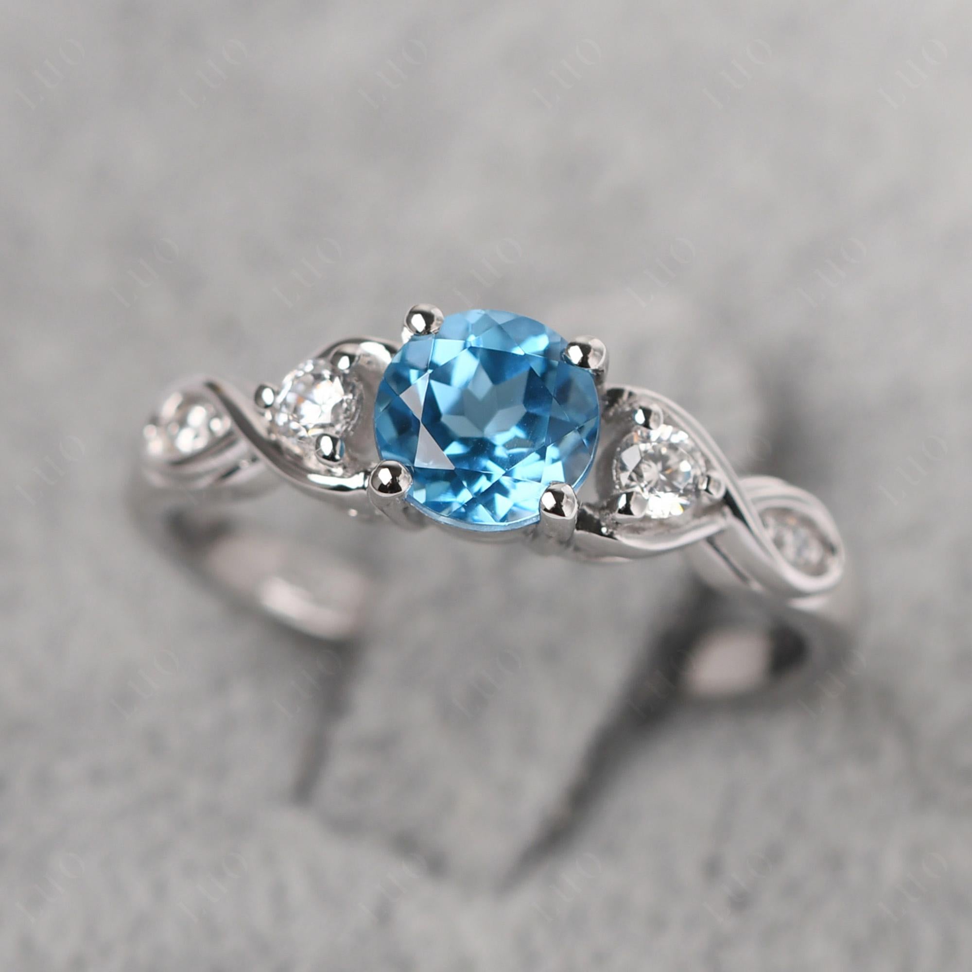 Round Swiss Blue Topaz Ring Wedding Ring - LUO Jewelry