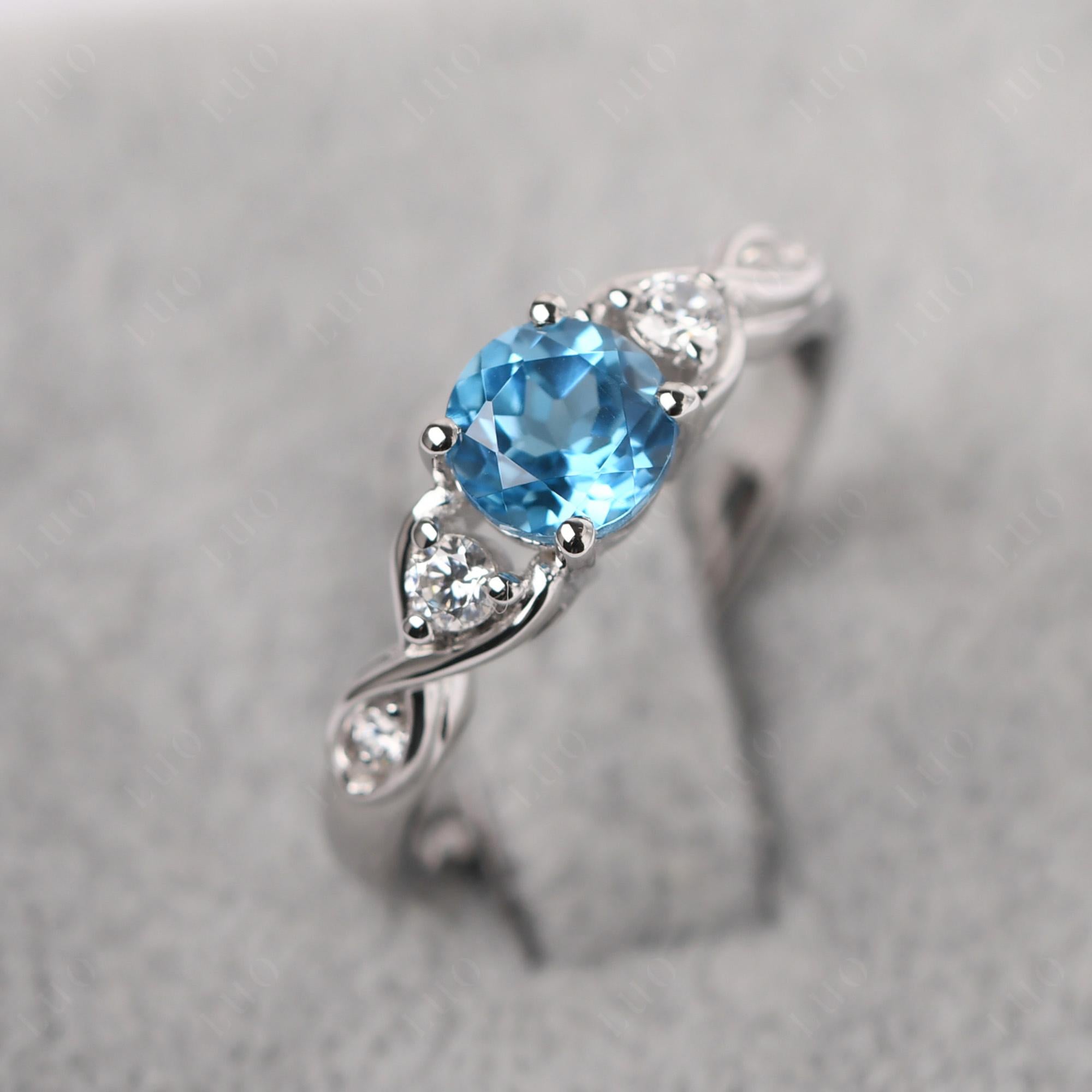 Round Swiss Blue Topaz Ring Wedding Ring - LUO Jewelry