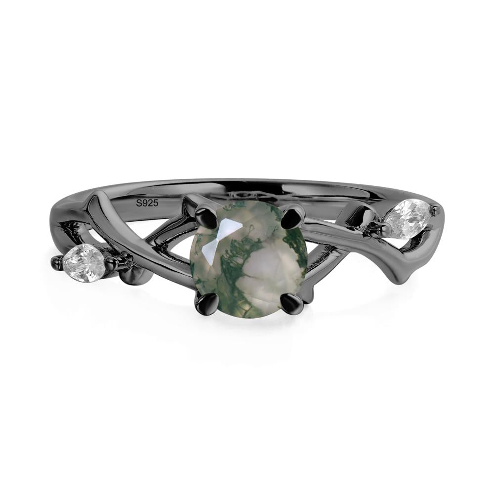 Twig Moss Agate Engagement Ring - LUO Jewelry #metal_black finish sterling silver