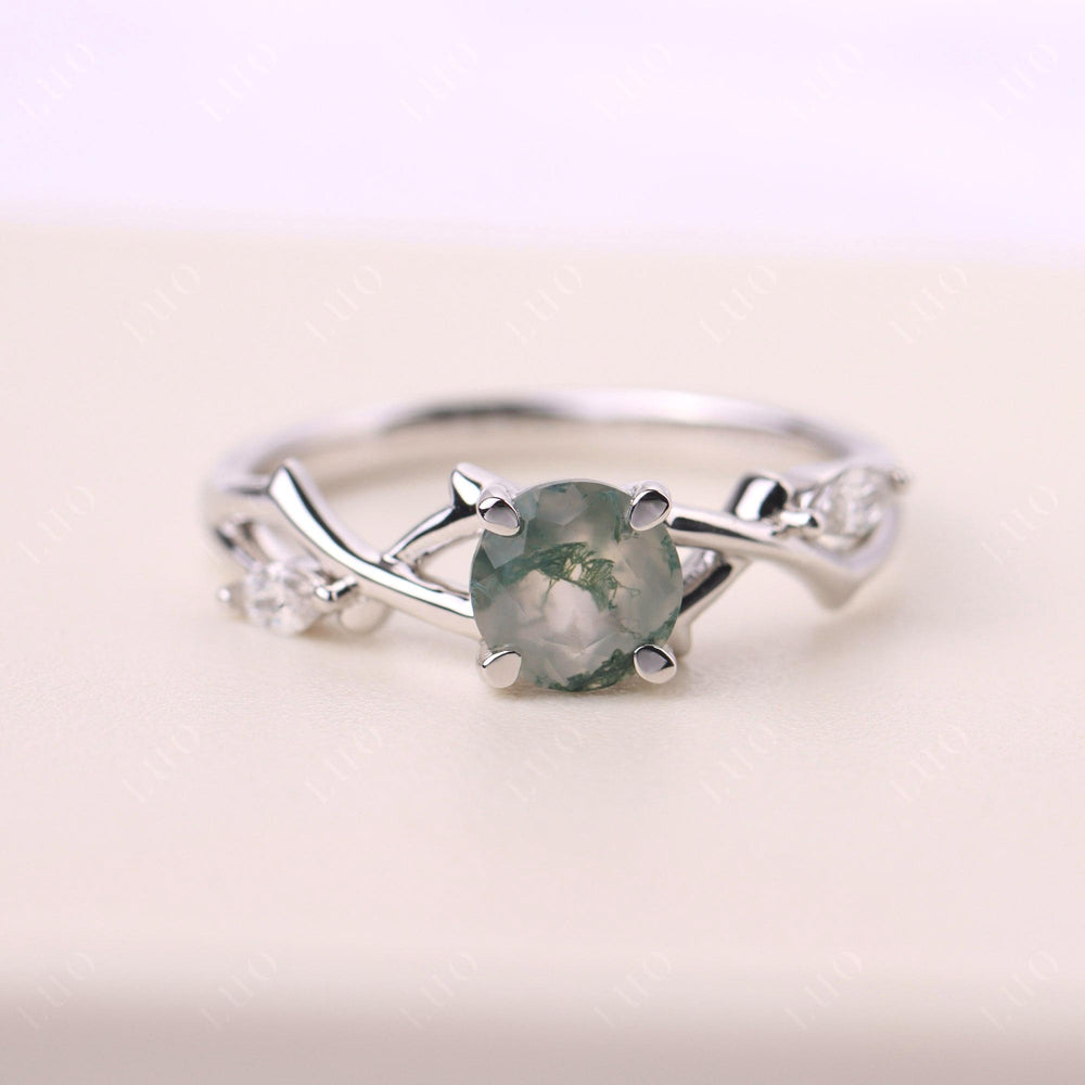 Twig Ring Moss Agate Engagement Ring White Gold