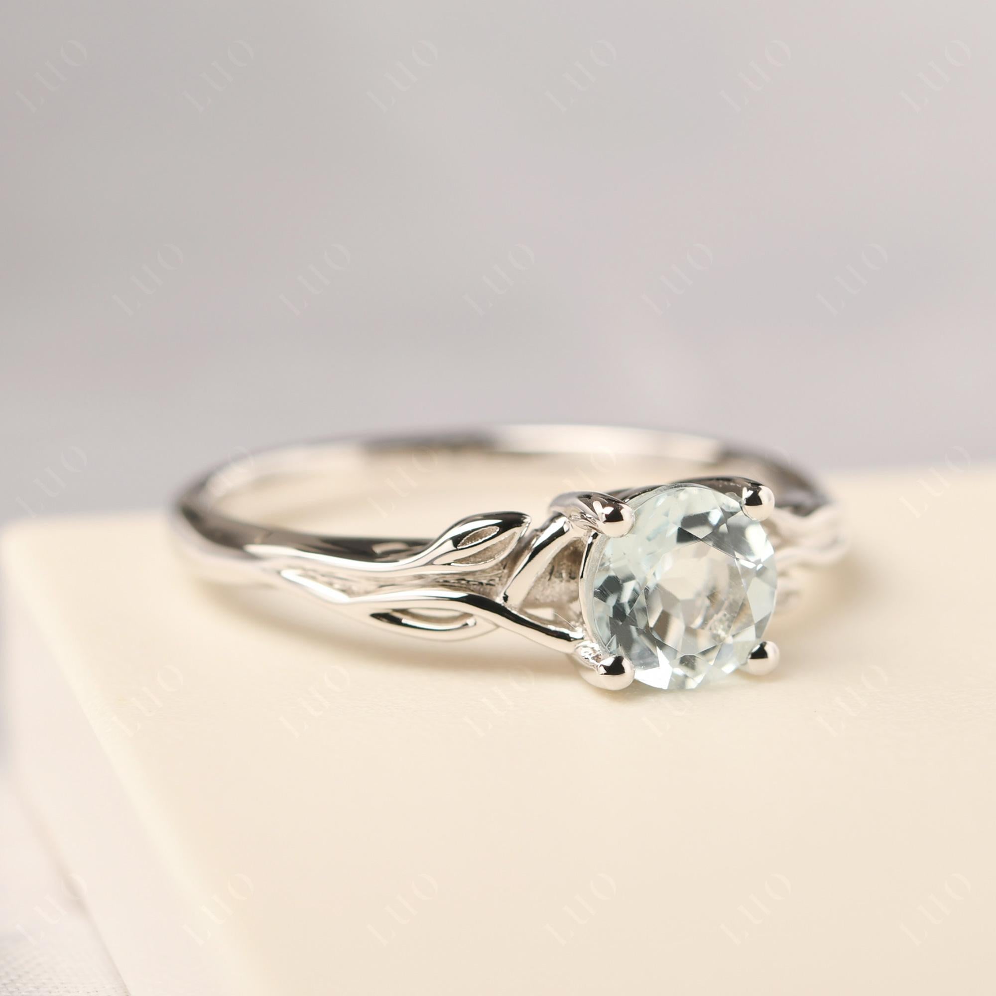 Petite Aquamarine Tender Leaf Ring - LUO Jewelry