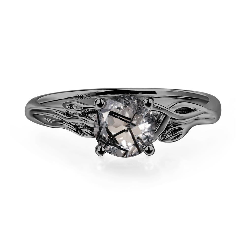 Petite Black Rutilated Quartz Tender Leaf Ring - LUO Jewelry #metal_black finish sterling silver