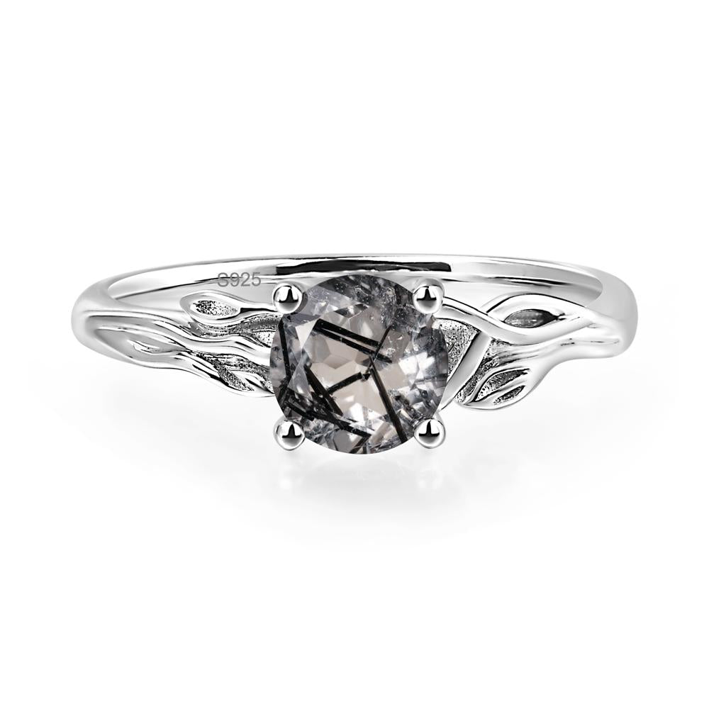 Petite Black Rutilated Quartz Tender Leaf Ring - LUO Jewelry #metal_sterling silver