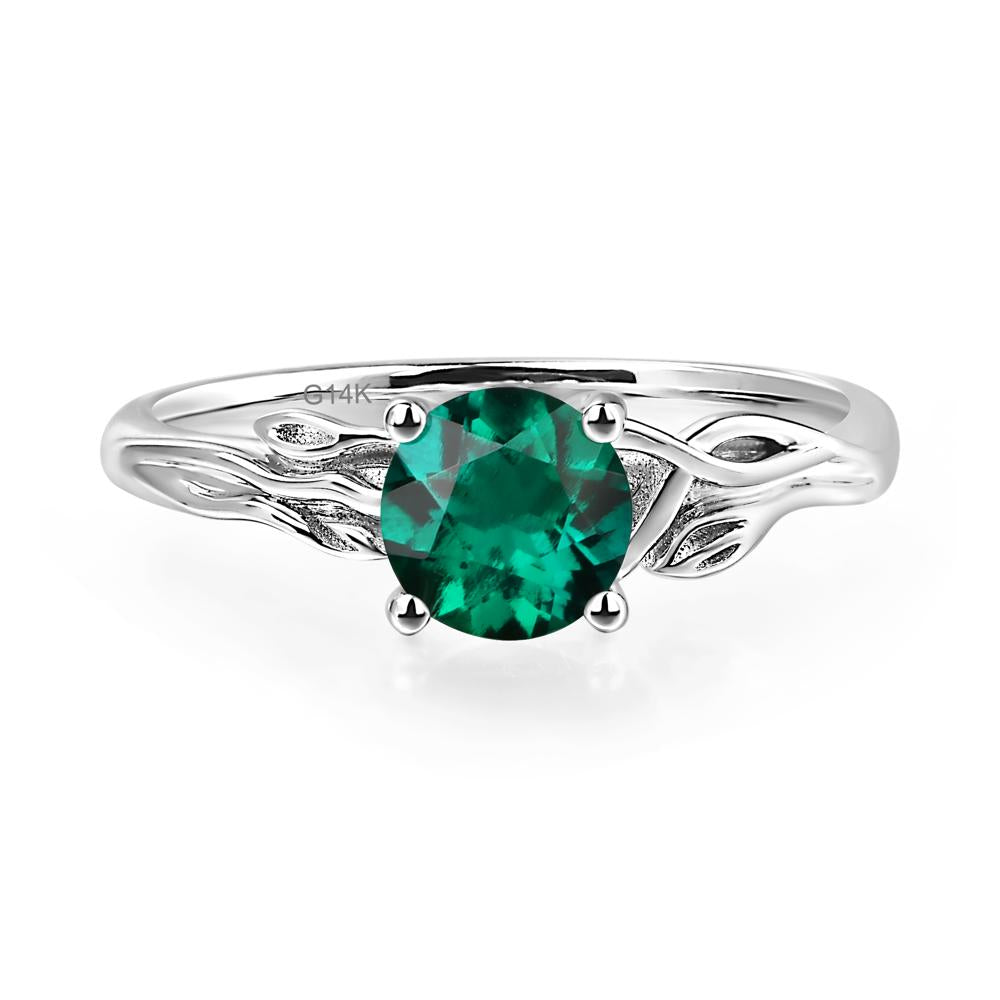 Petite Lab Grown Emerald Tender Leaf Ring - LUO Jewelry #metal_14k white gold