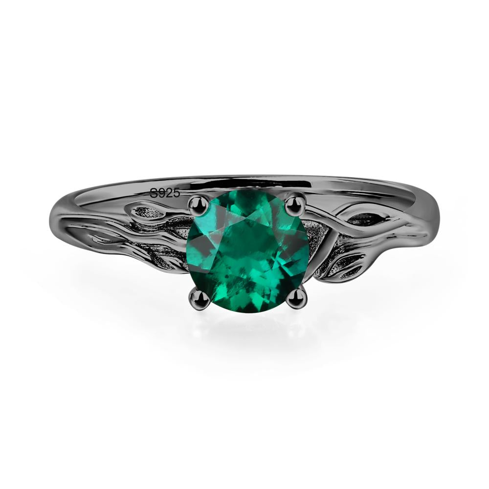 Petite Lab Grown Emerald Tender Leaf Ring - LUO Jewelry #metal_black finish sterling silver