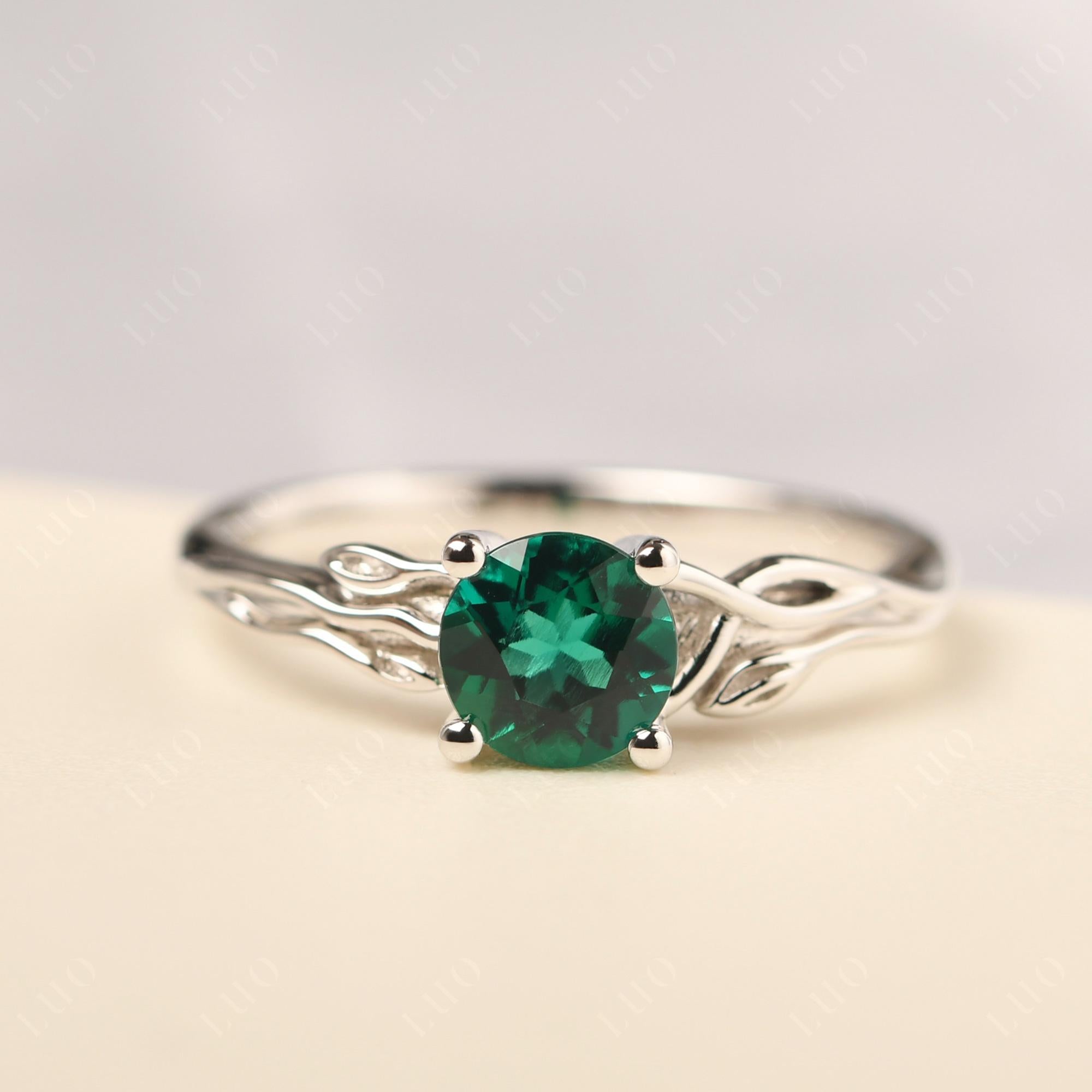 Petite Lab Grown Emerald Tender Leaf Ring - LUO Jewelry