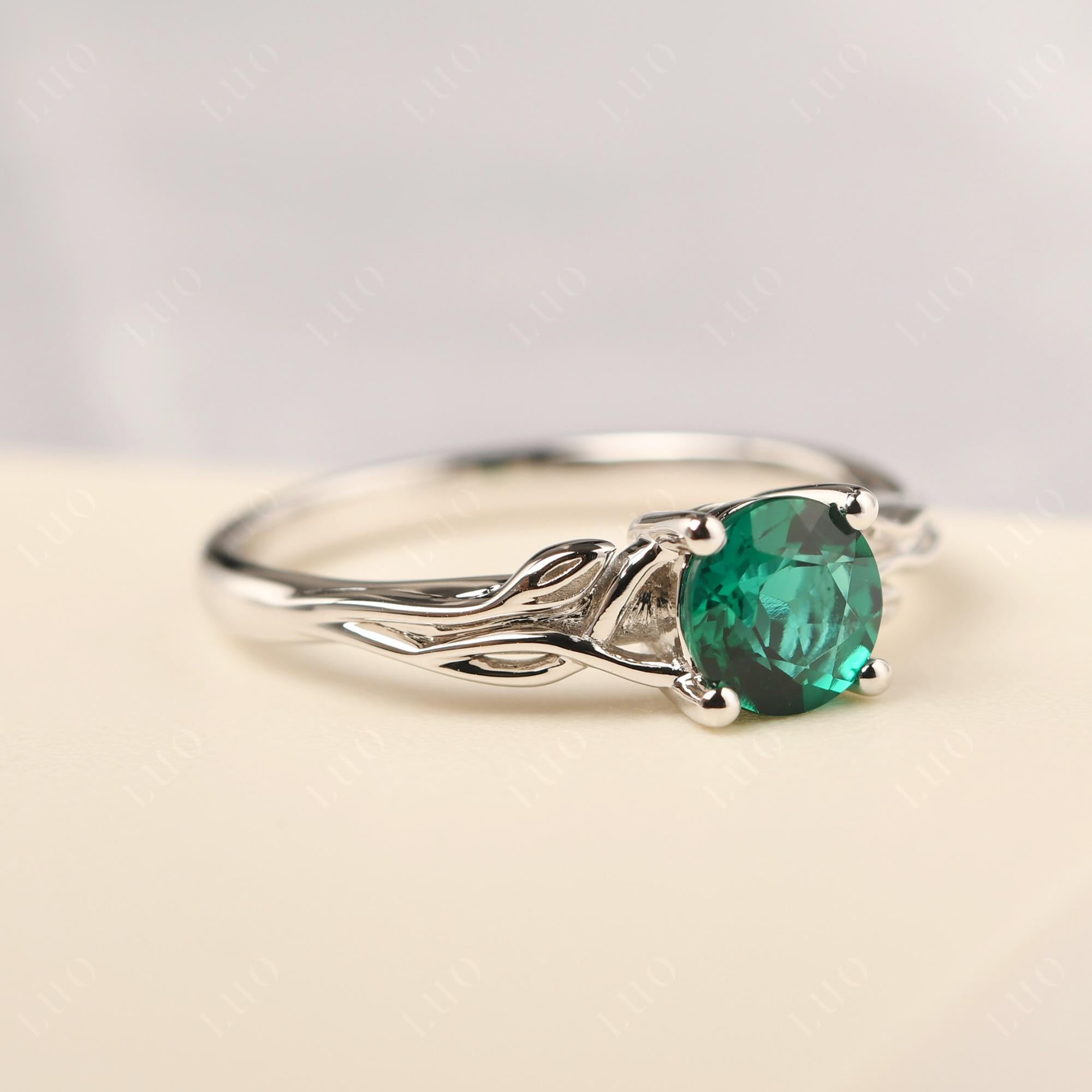 Petite Lab Grown Emerald Tender Leaf Ring - LUO Jewelry