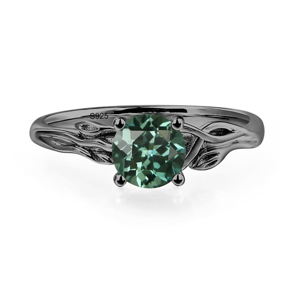 Petite Lab Created Green Sapphire Tender Leaf Ring - LUO Jewelry #metal_black finish sterling silver