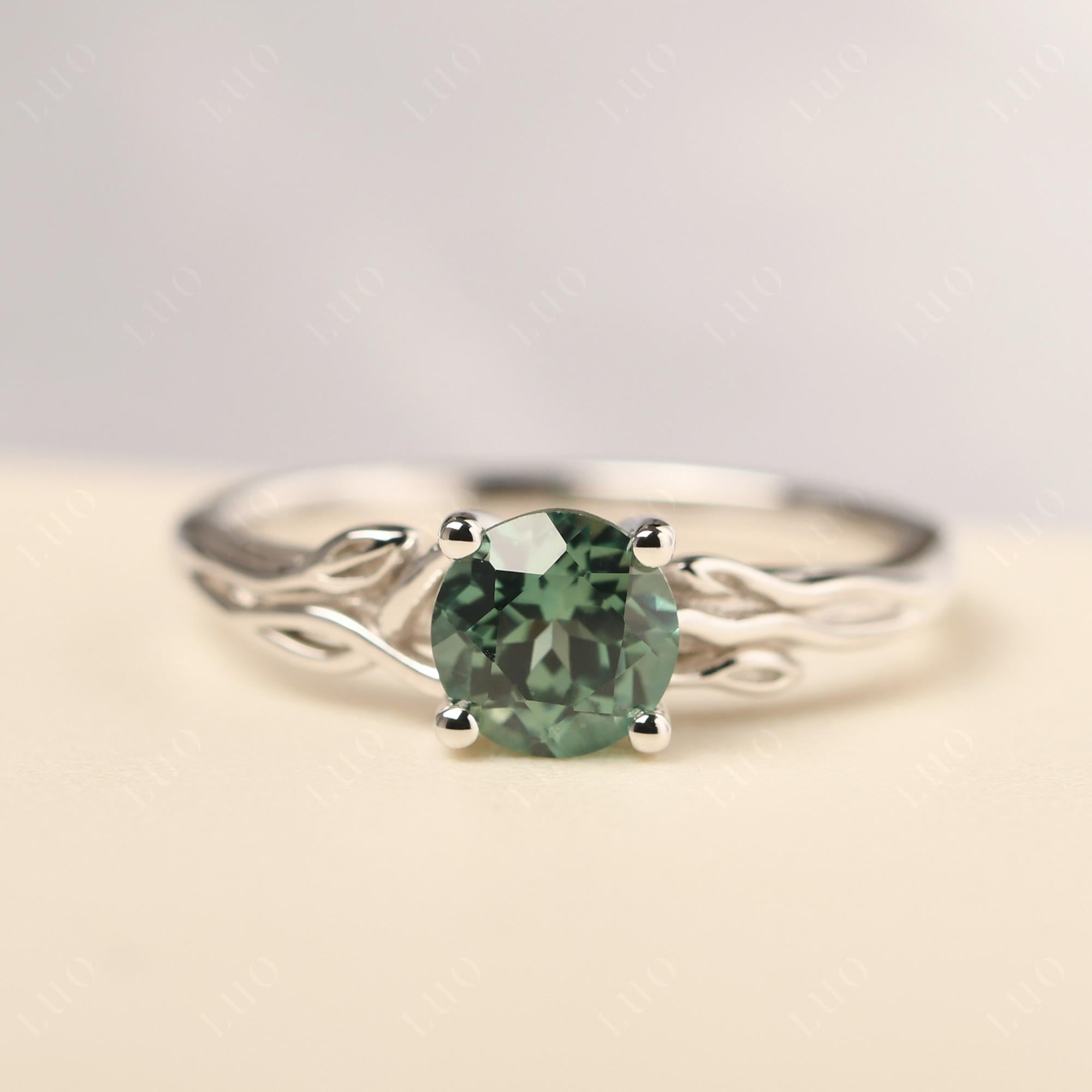 Petite Lab Created Green Sapphire Tender Leaf Ring - LUO Jewelry