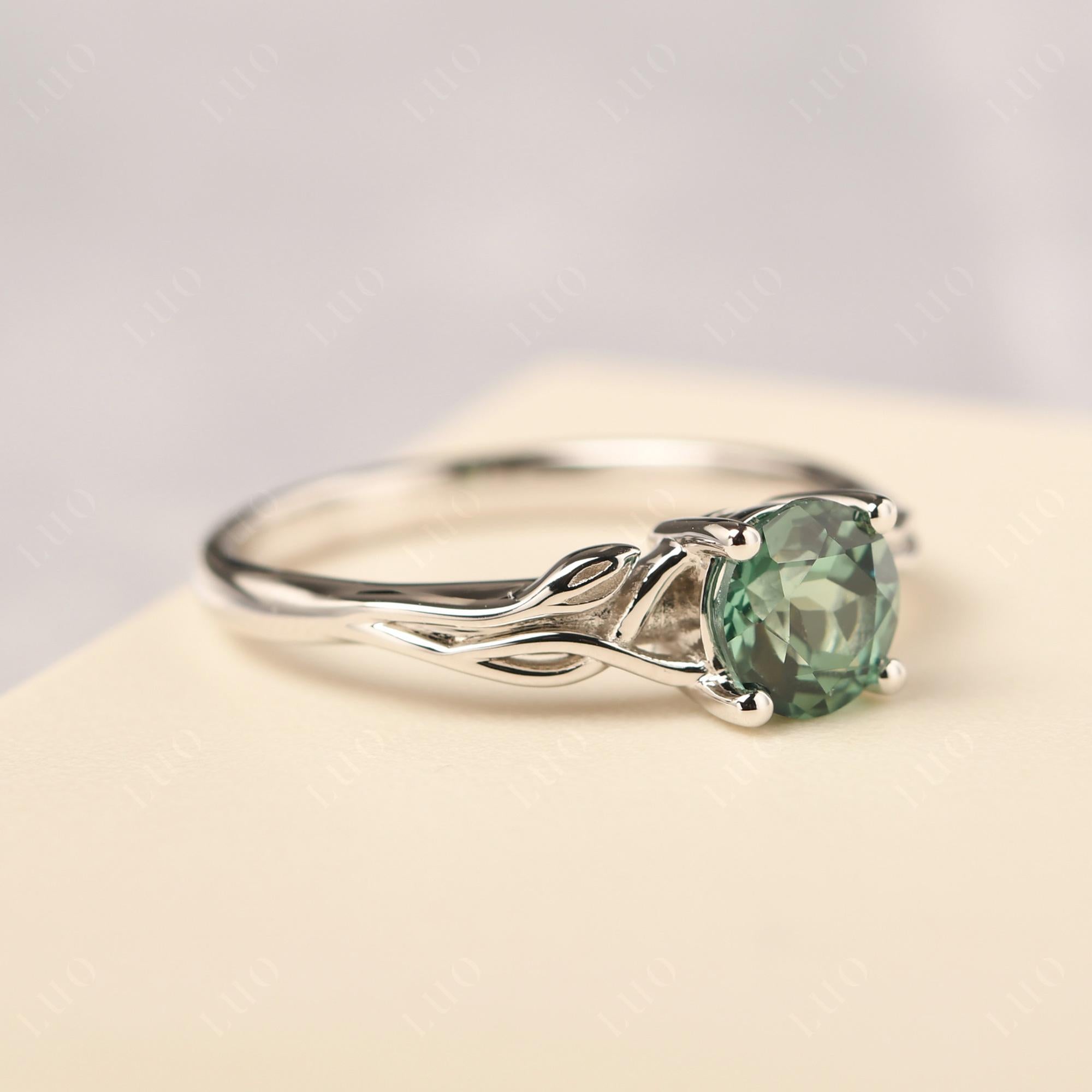 Petite Lab Created Green Sapphire Tender Leaf Ring - LUO Jewelry