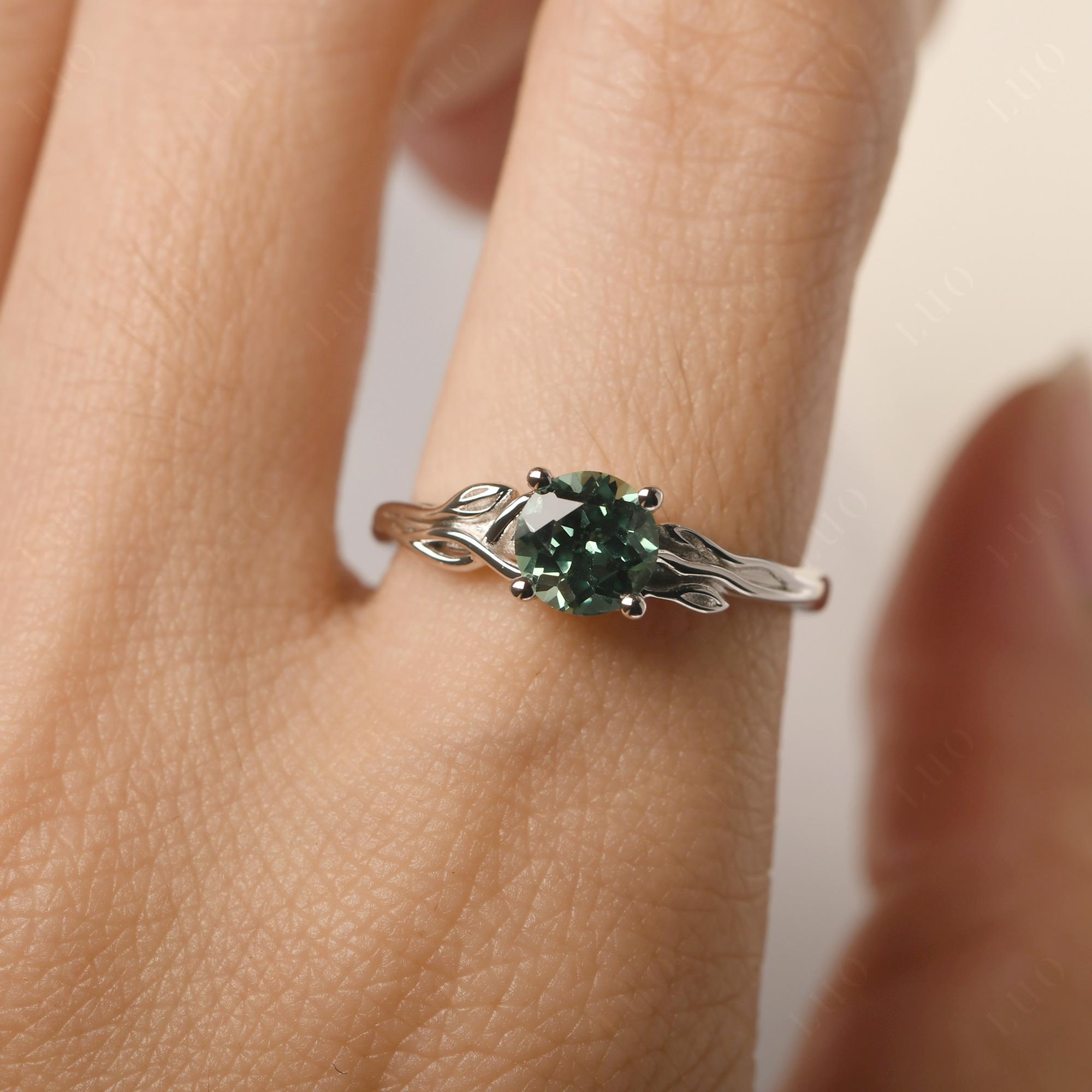 Petite Lab Created Green Sapphire Tender Leaf Ring - LUO Jewelry