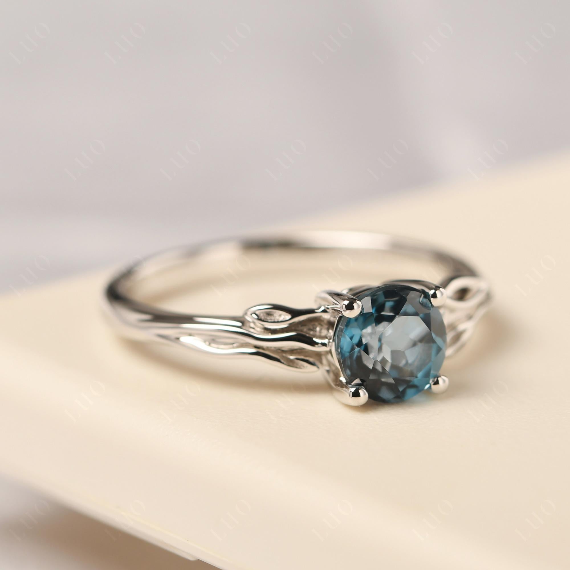 Petite London Blue Topaz Tender Leaf Ring - LUO Jewelry