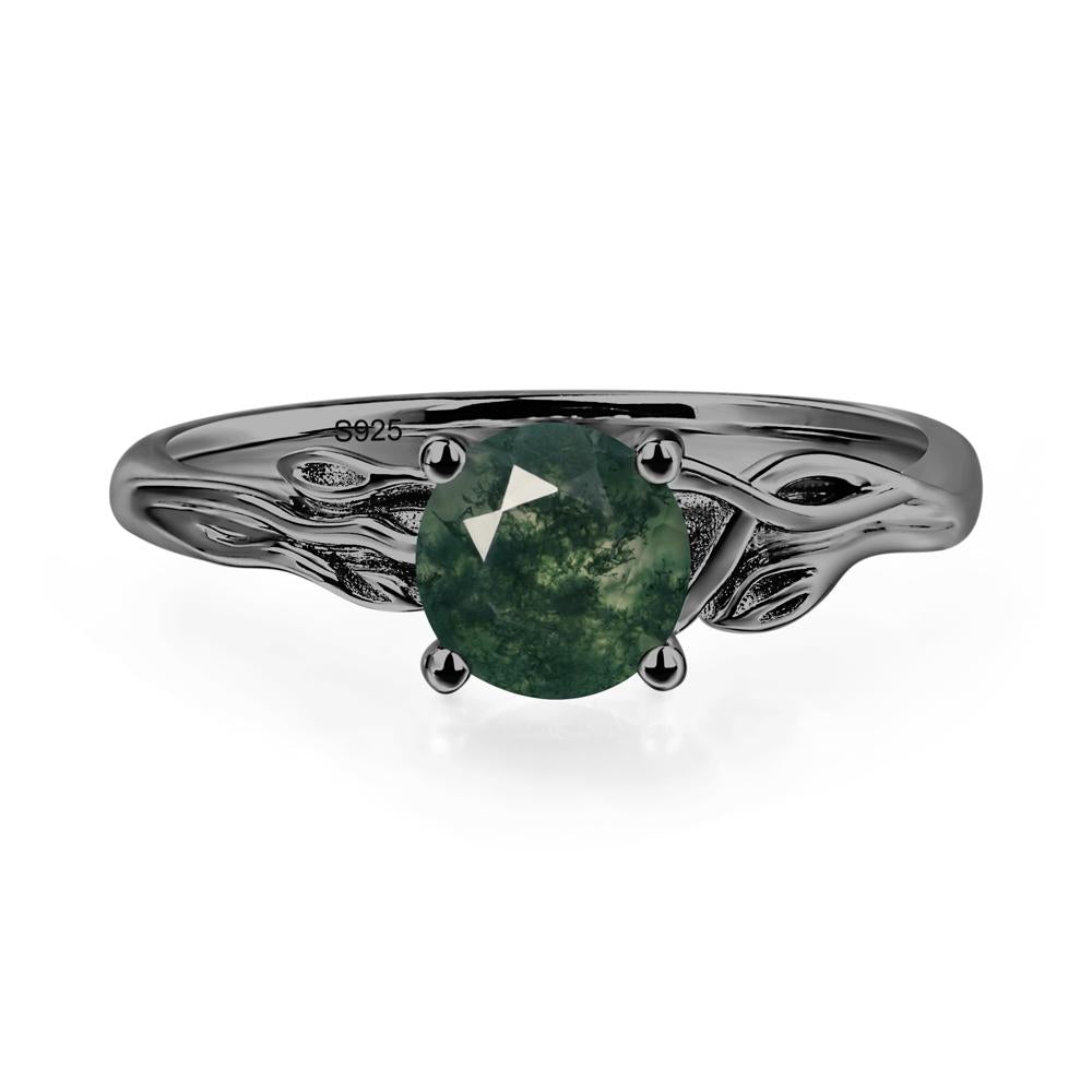 Petite Moss Agate Tender Leaf Ring - LUO Jewelry #metal_black finish sterling silver