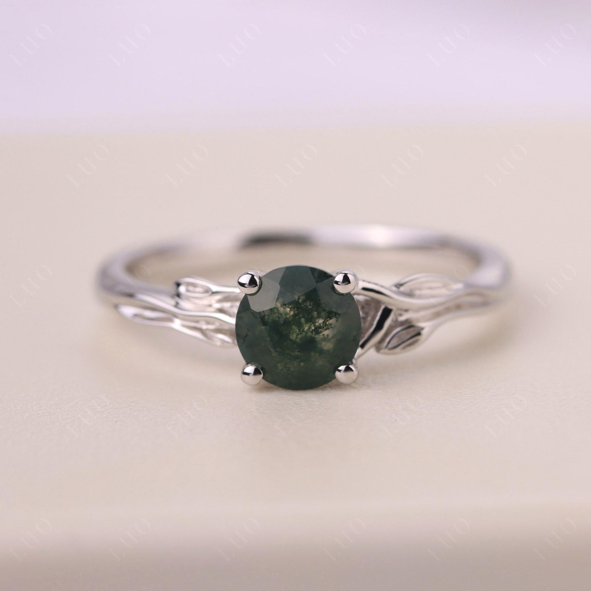Petite Moss Agate Tender Leaf Ring - LUO Jewelry