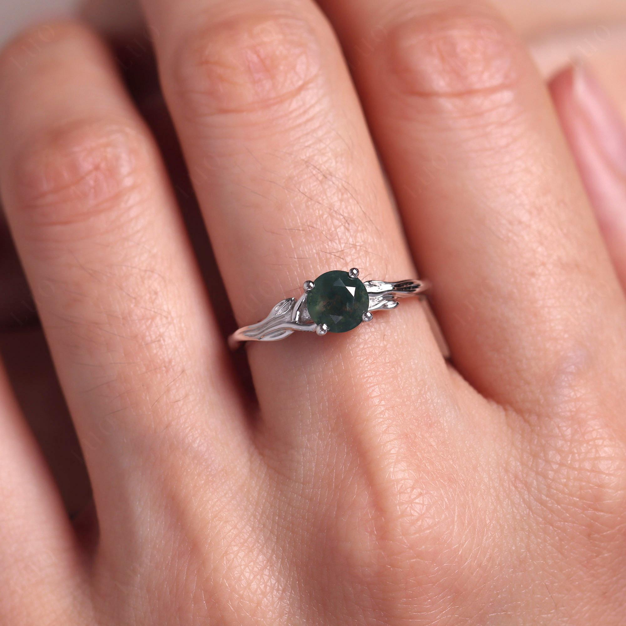 Petite Moss Agate Tender Leaf Ring - LUO Jewelry