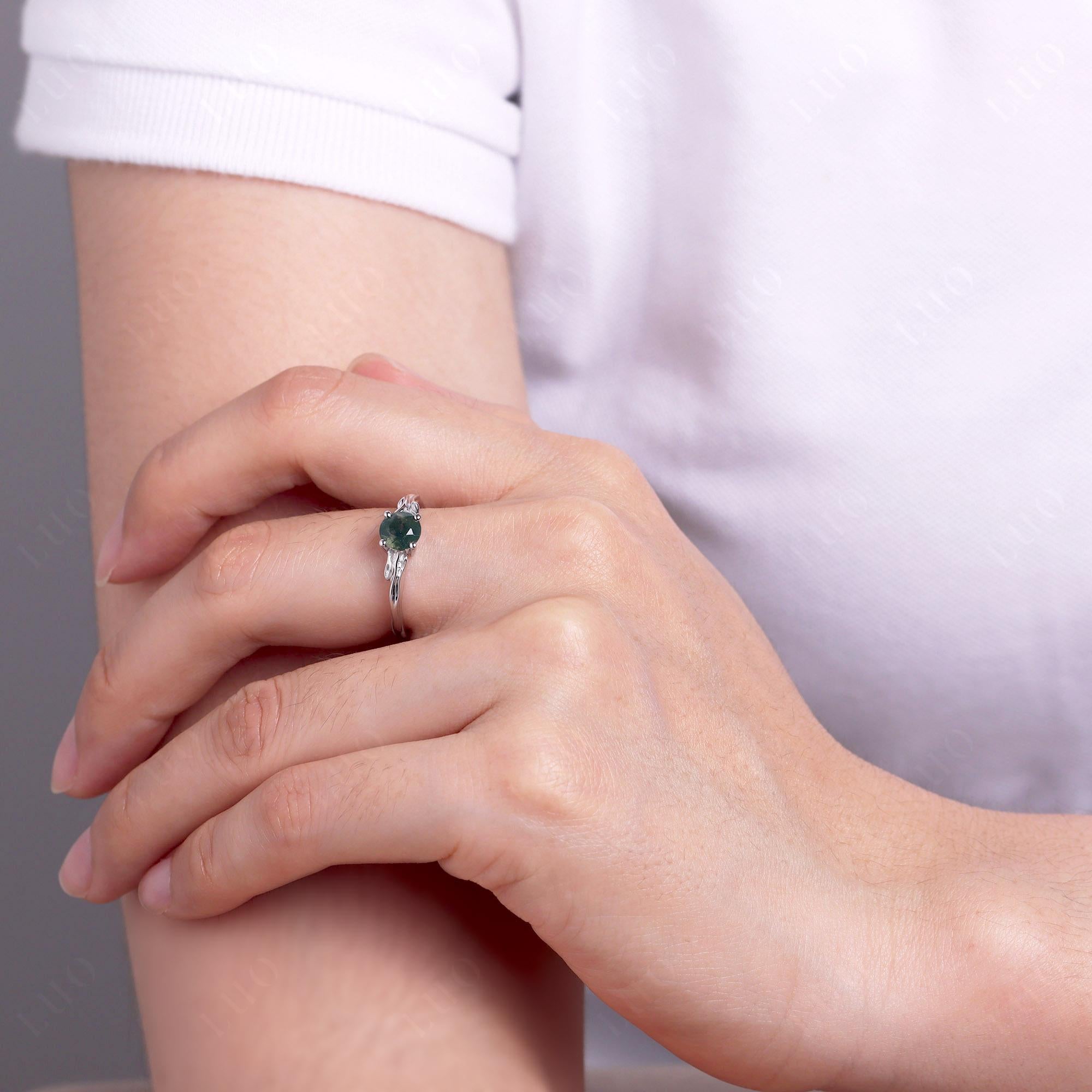 Moss Agate Vintage Solitaire Engagement Ring