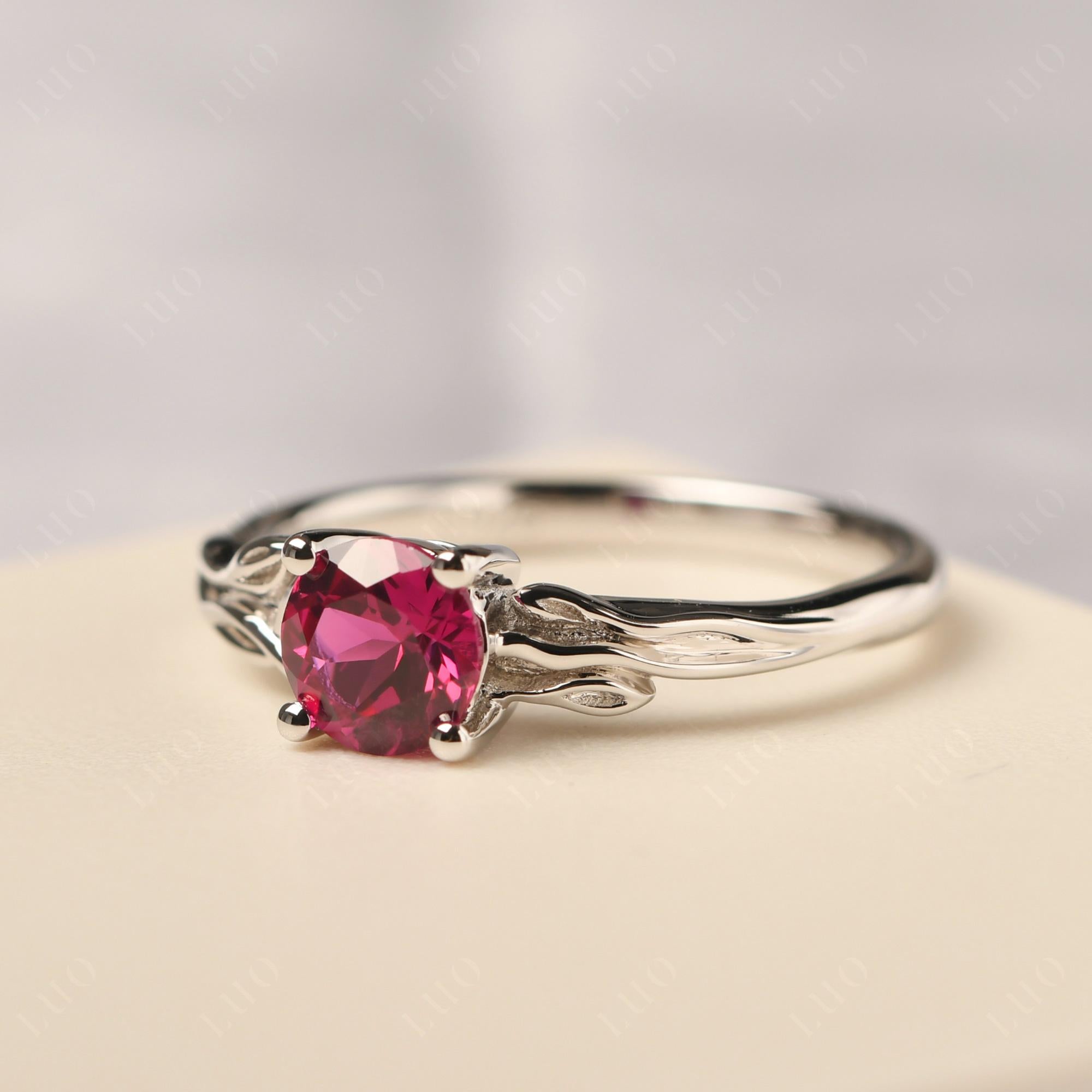 Petite Ruby Tender Leaf Ring - LUO Jewelry