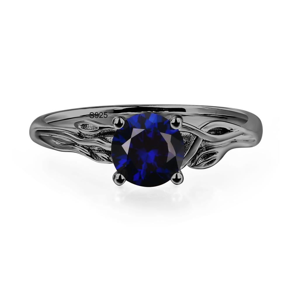 Petite Lab Sapphire Tender Leaf Ring - LUO Jewelry #metal_black finish sterling silver