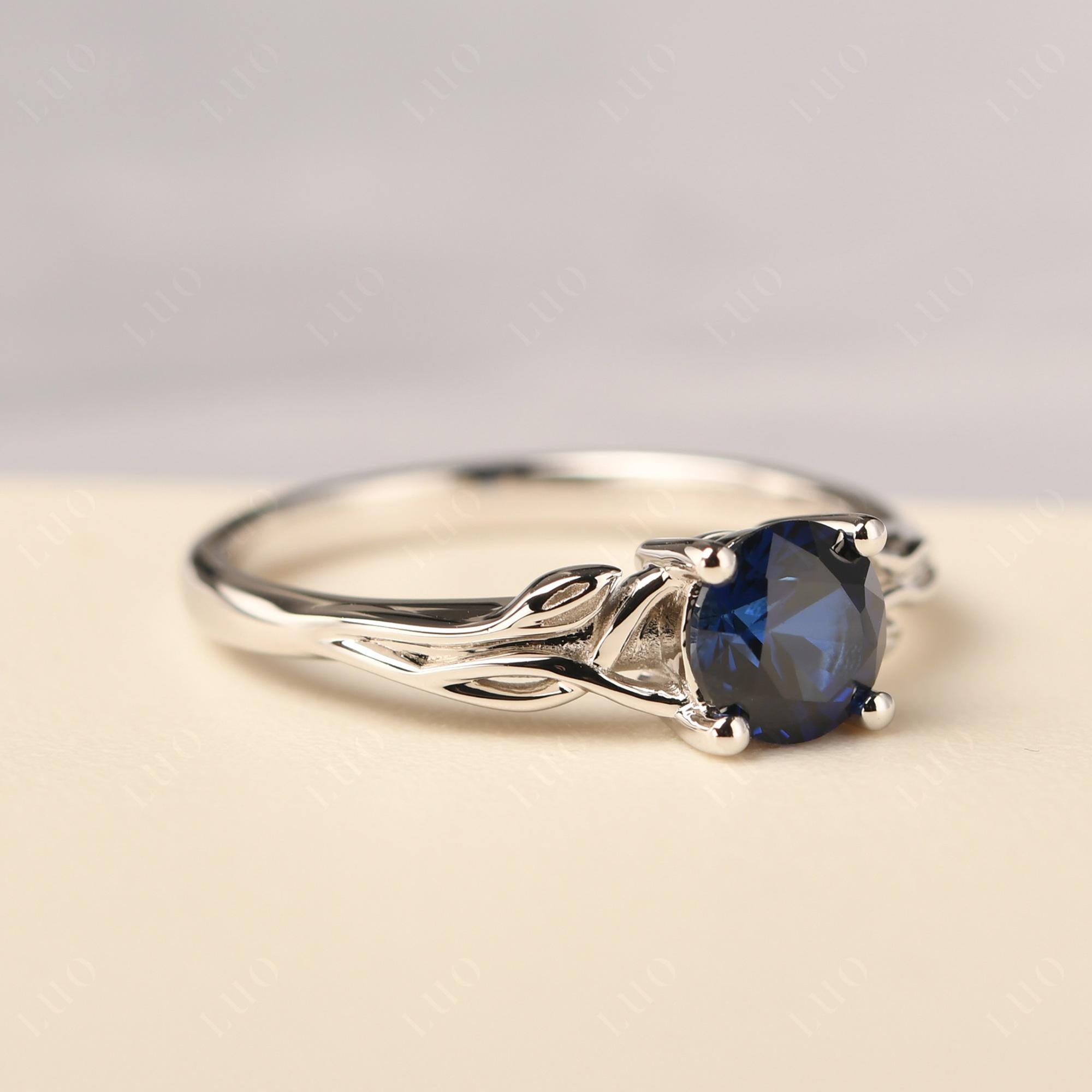 Petite Lab Sapphire Tender Leaf Ring - LUO Jewelry