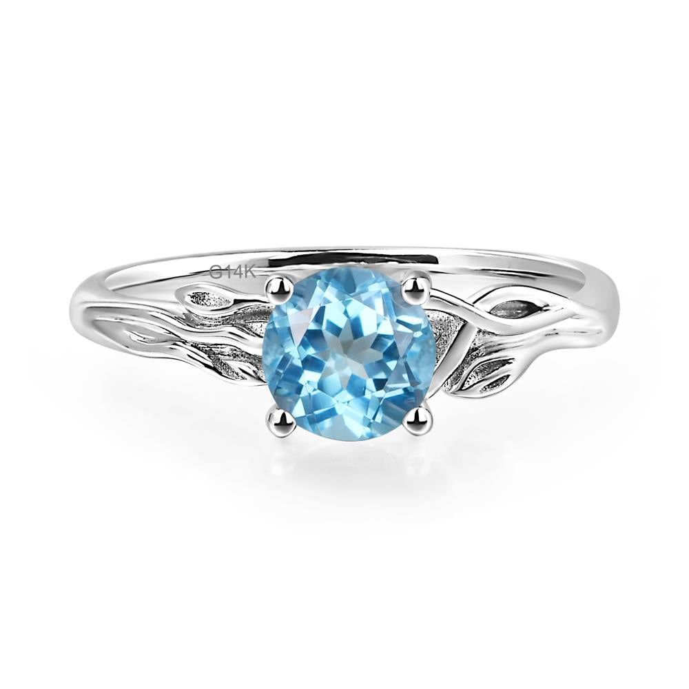 Petite Swiss Blue Topaz Tender Leaf Ring - LUO Jewelry #metal_14k white gold