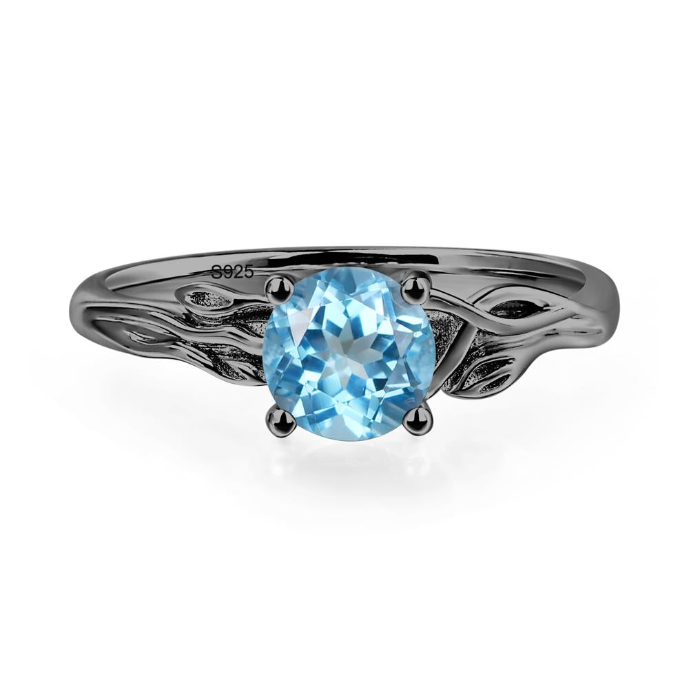 Petite Swiss Blue Topaz Tender Leaf Ring - LUO Jewelry #metal_black finish sterling silver