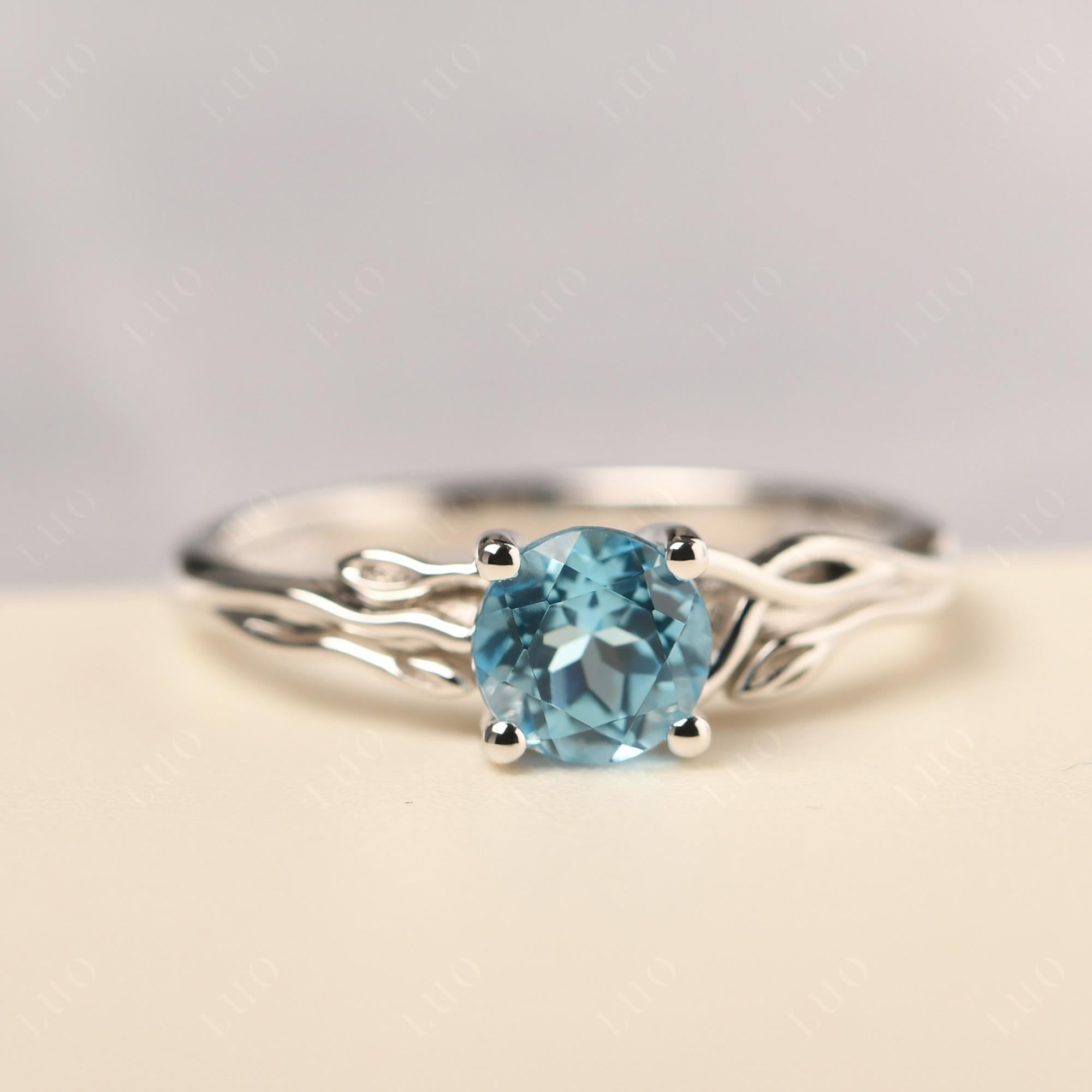 Petite Swiss Blue Topaz Tender Leaf Ring - LUO Jewelry