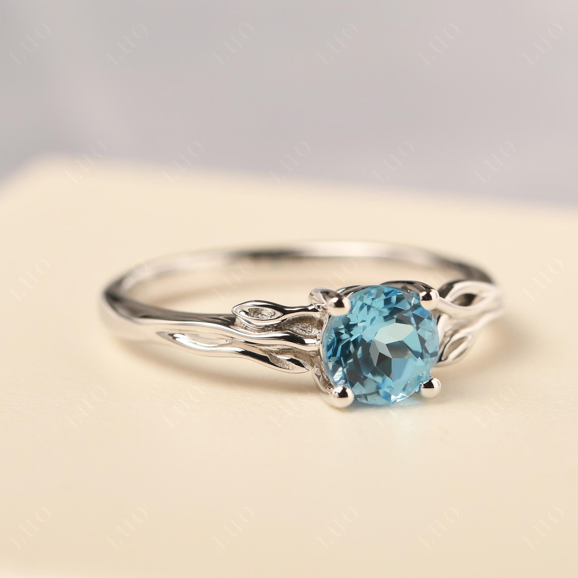 Petite Swiss Blue Topaz Tender Leaf Ring - LUO Jewelry