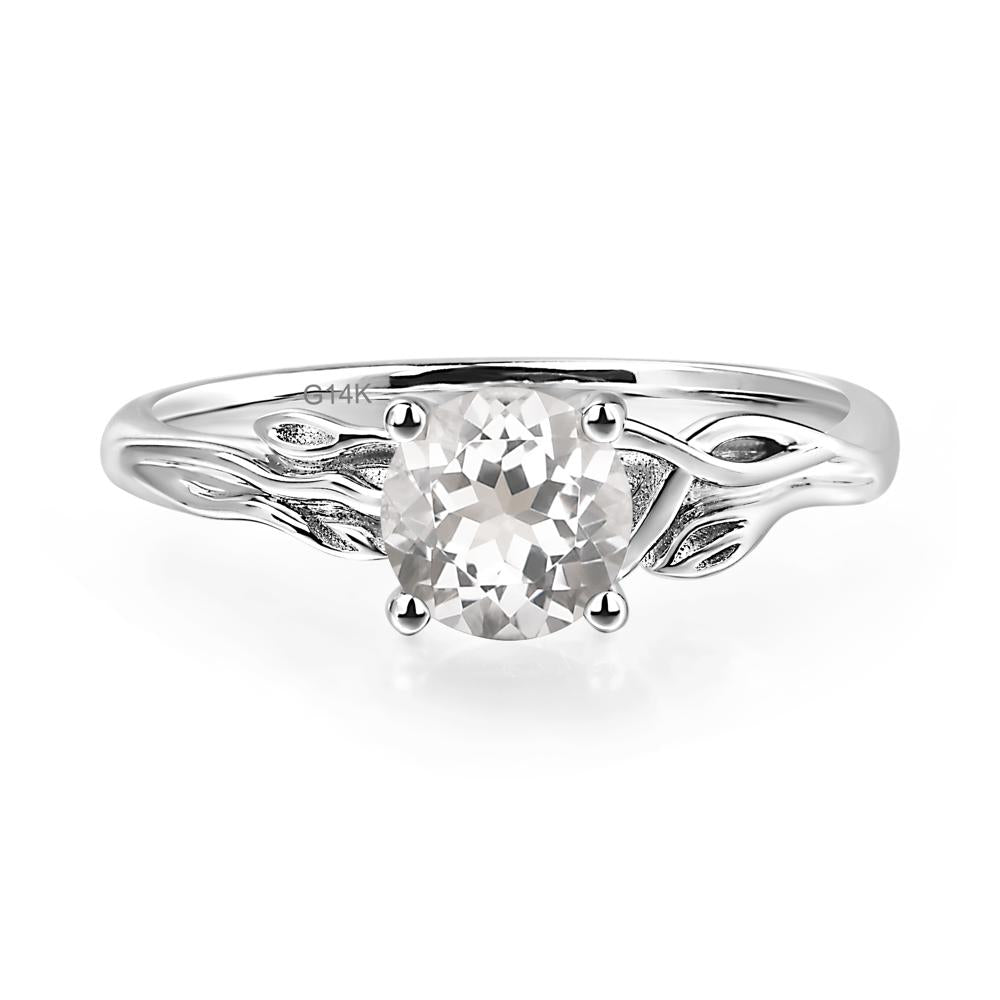 Petite White Topaz Tender Leaf Ring - LUO Jewelry #metal_14k white gold