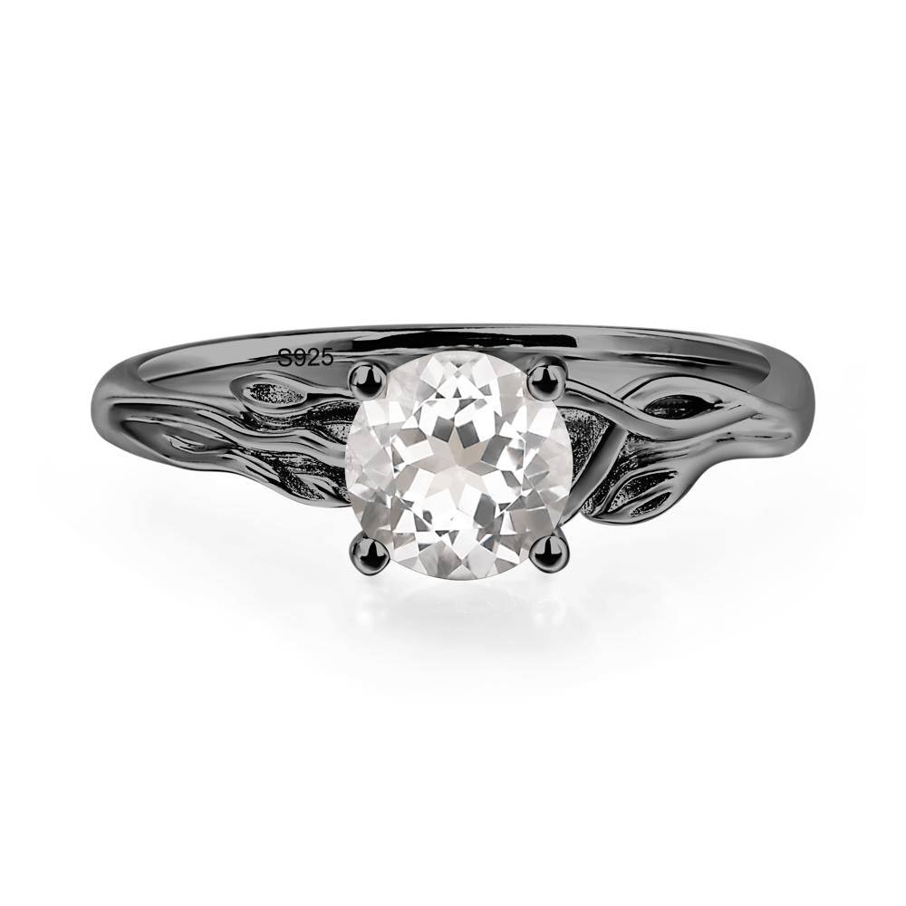 Petite White Topaz Tender Leaf Ring - LUO Jewelry #metal_black finish sterling silver