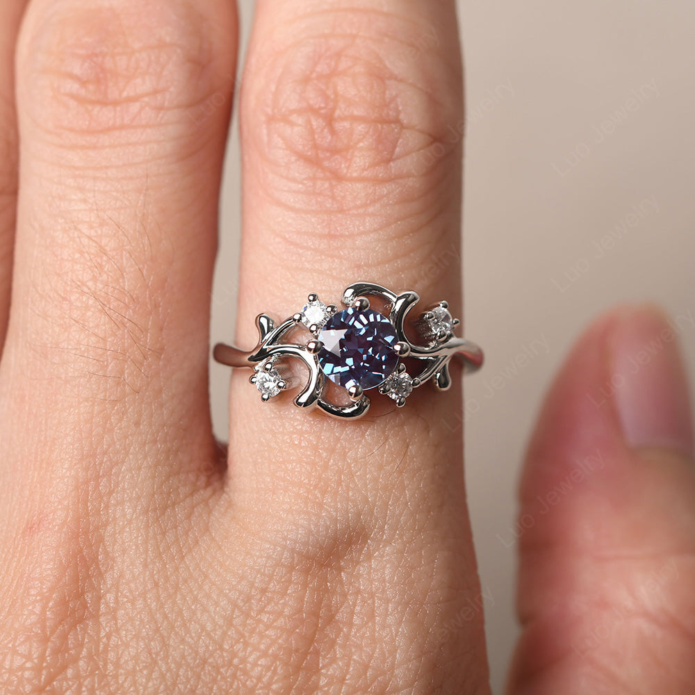 Alexandrite Cluster Engagement Ring Silver - LUO Jewelry