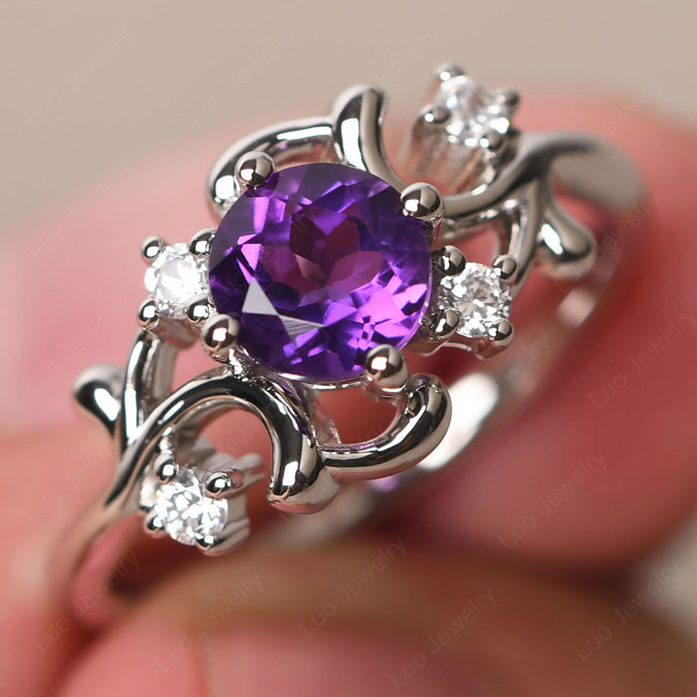 Amethyst Cluster Engagement Ring Silver - LUO Jewelry