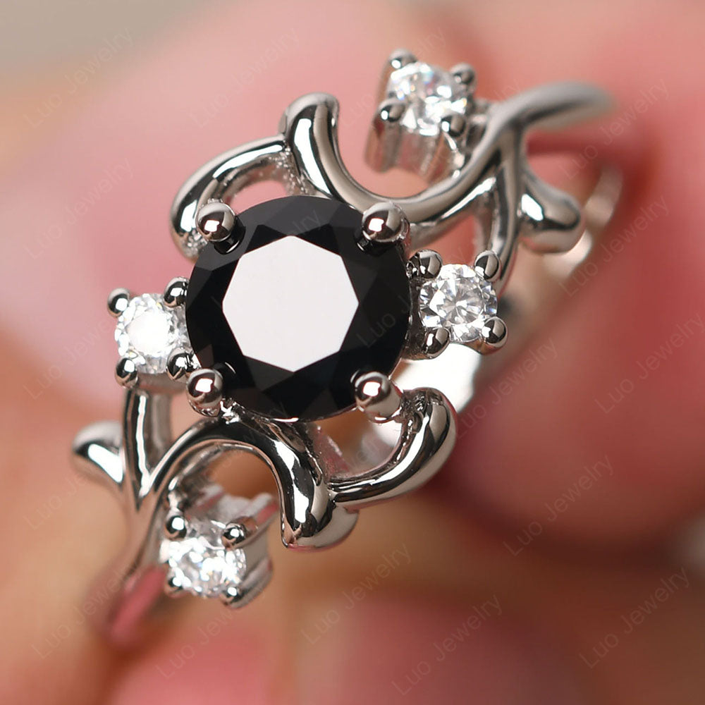 Black Spinel Cluster Engagement Ring Silver - LUO Jewelry
