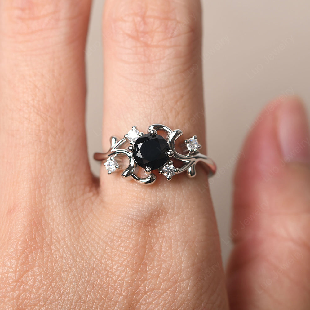 Black Spinel Cluster Engagement Ring Silver - LUO Jewelry