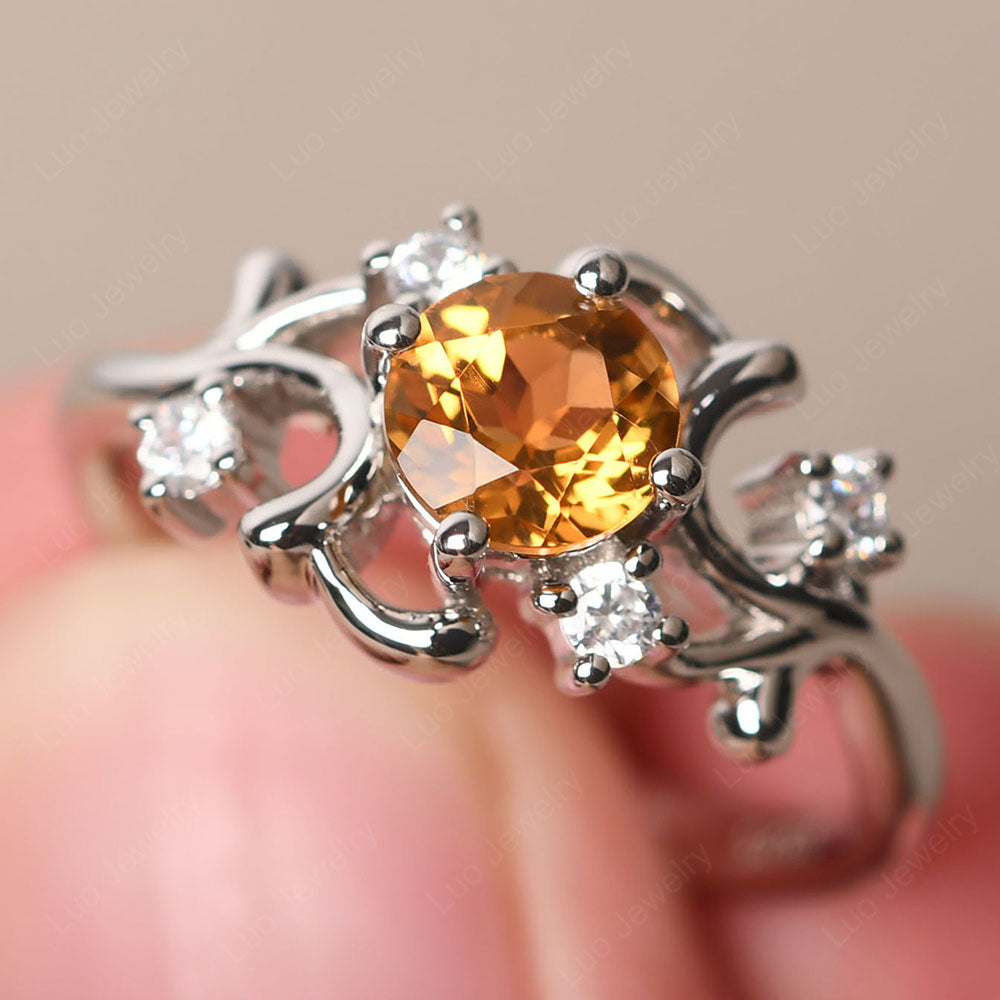 Citrine Cluster Engagement Ring Silver - LUO Jewelry