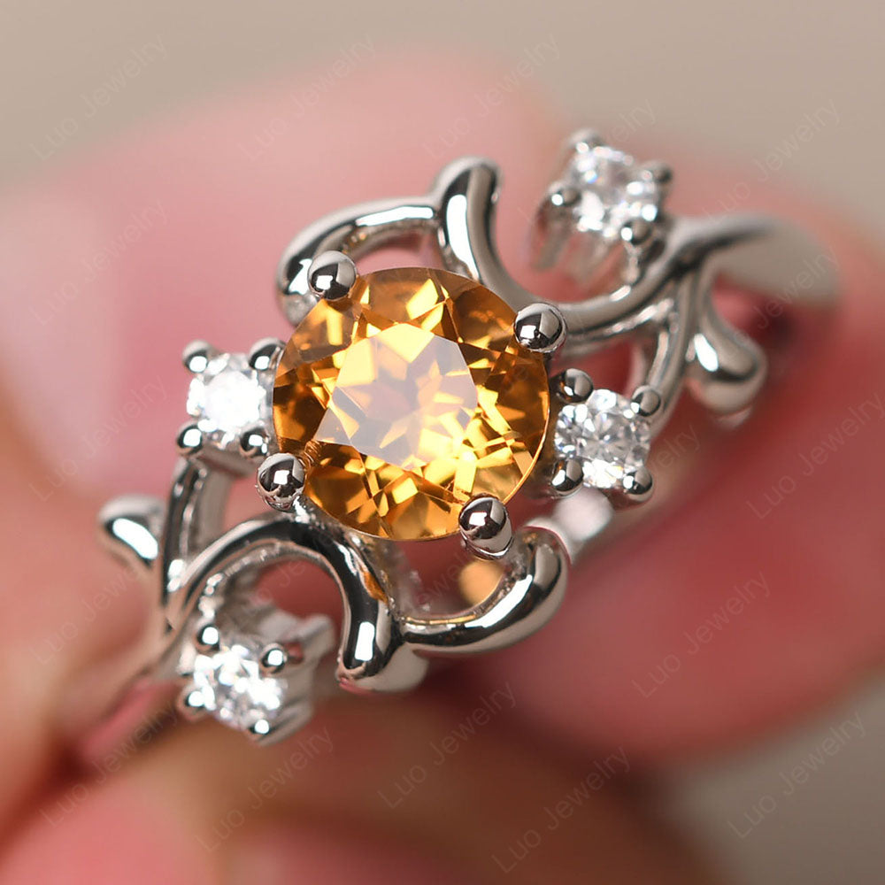 Citrine Cluster Engagement Ring Silver - LUO Jewelry