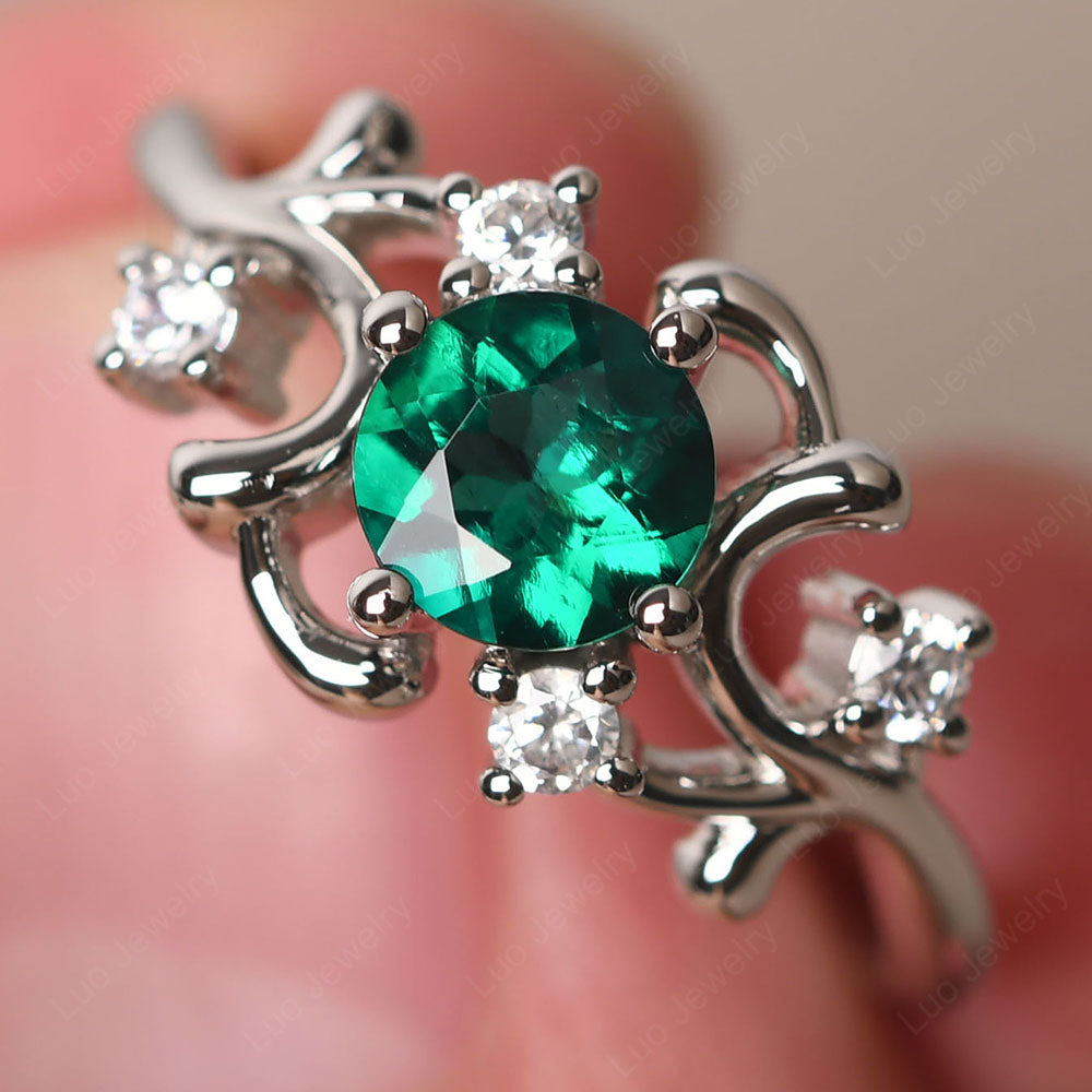 Emerald Cluster Engagement Ring Silver - LUO Jewelry