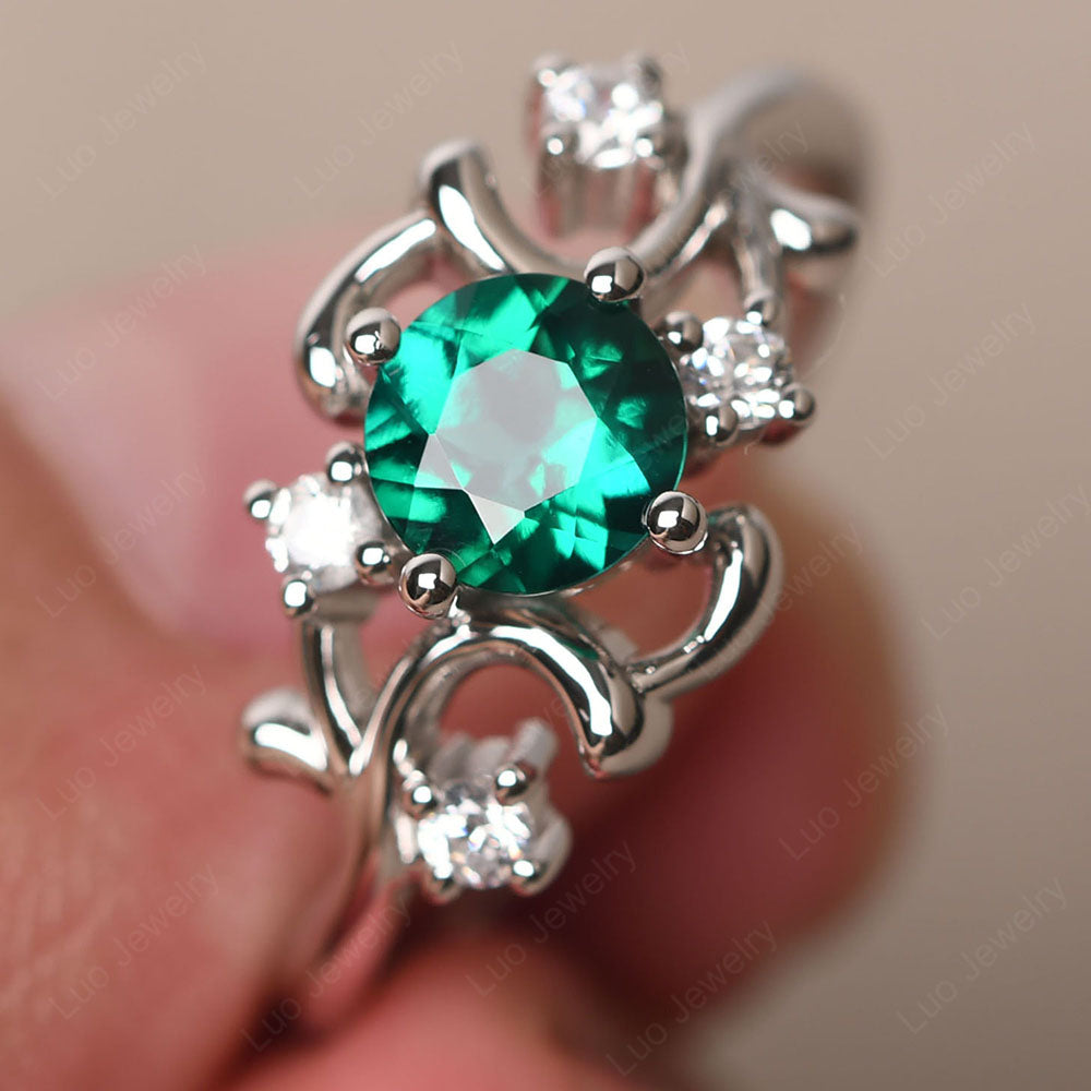 Emerald Cluster Engagement Ring Silver - LUO Jewelry