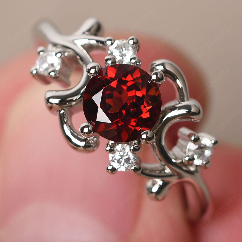 Garnet Cluster Engagement Ring Silver - LUO Jewelry