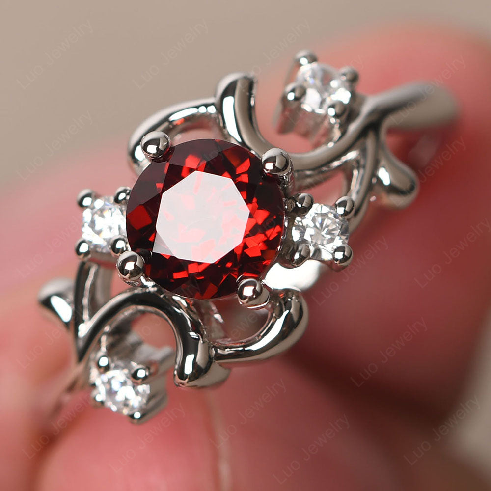 Garnet Cluster Engagement Ring Silver - LUO Jewelry