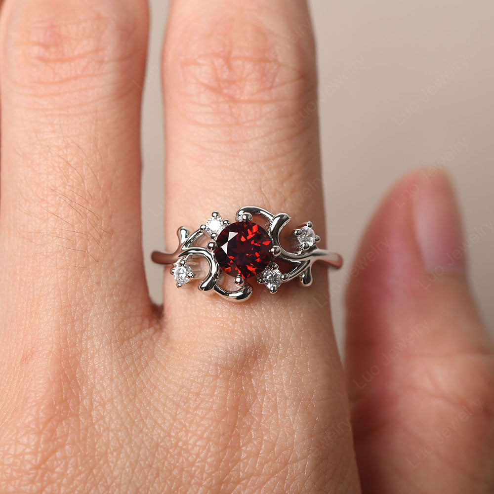 Garnet Cluster Engagement Ring Silver - LUO Jewelry