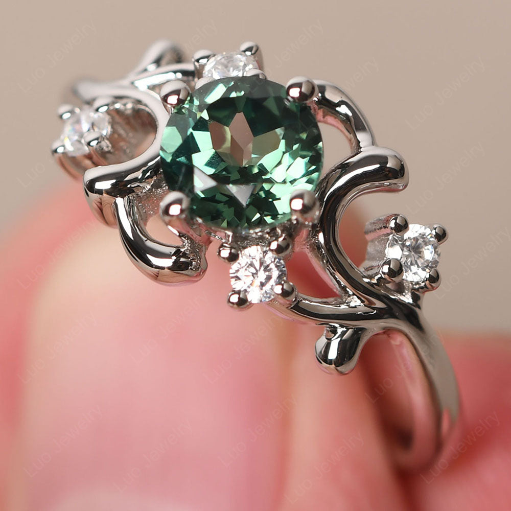Green Sapphire Cluster Engagement Ring Silver - LUO Jewelry