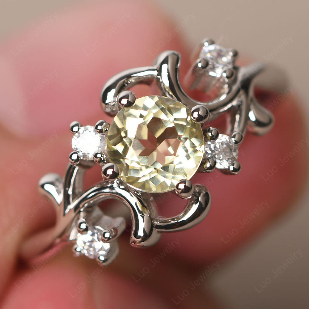 Lemon Quartz Cluster Engagement Ring Silver - LUO Jewelry